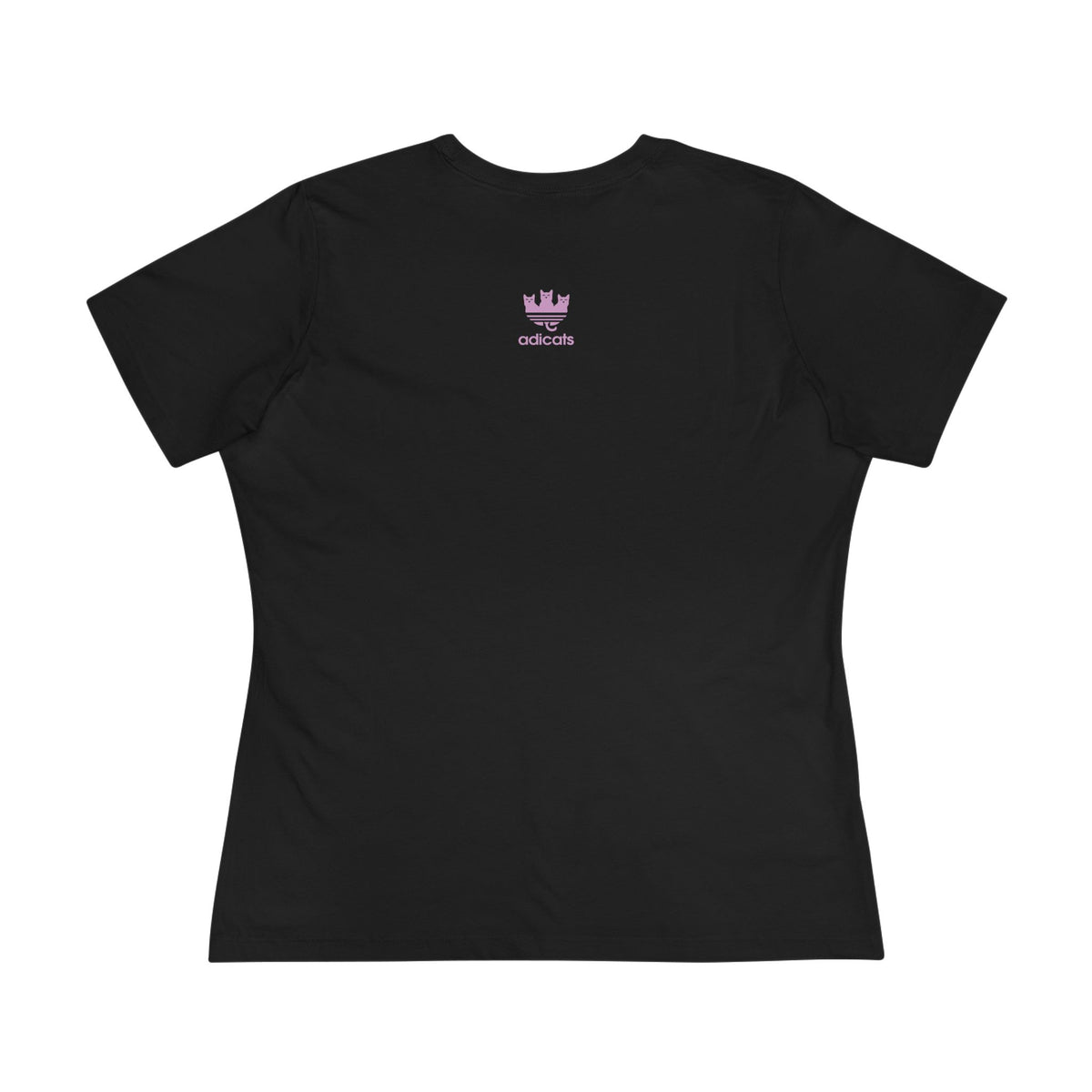 Adicats Spray Kitty Women's Graphic T-Shirt in black, flat lay, back