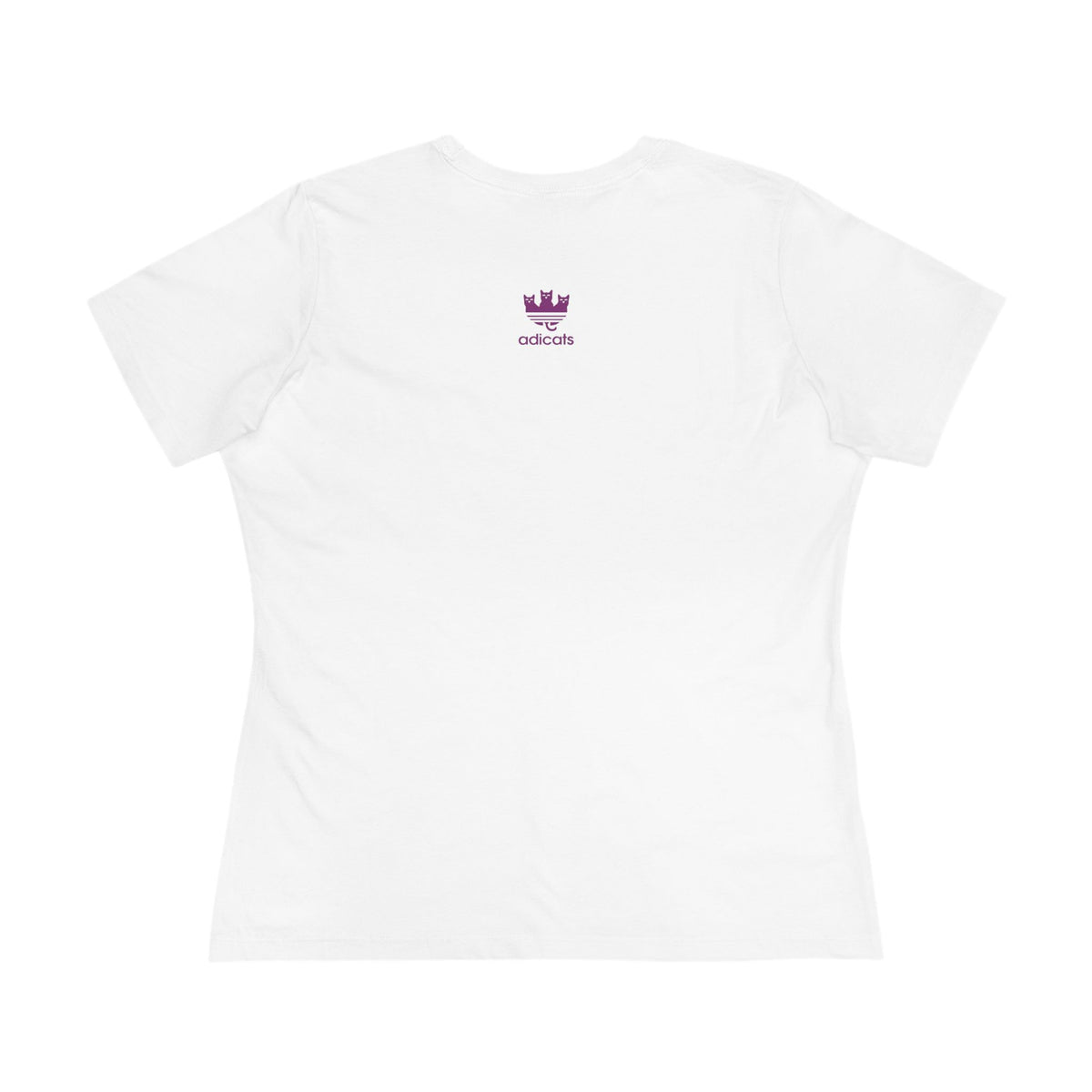 Adicats Spray Kitty Women's Graphic T-Shirt in white, flat lay, back