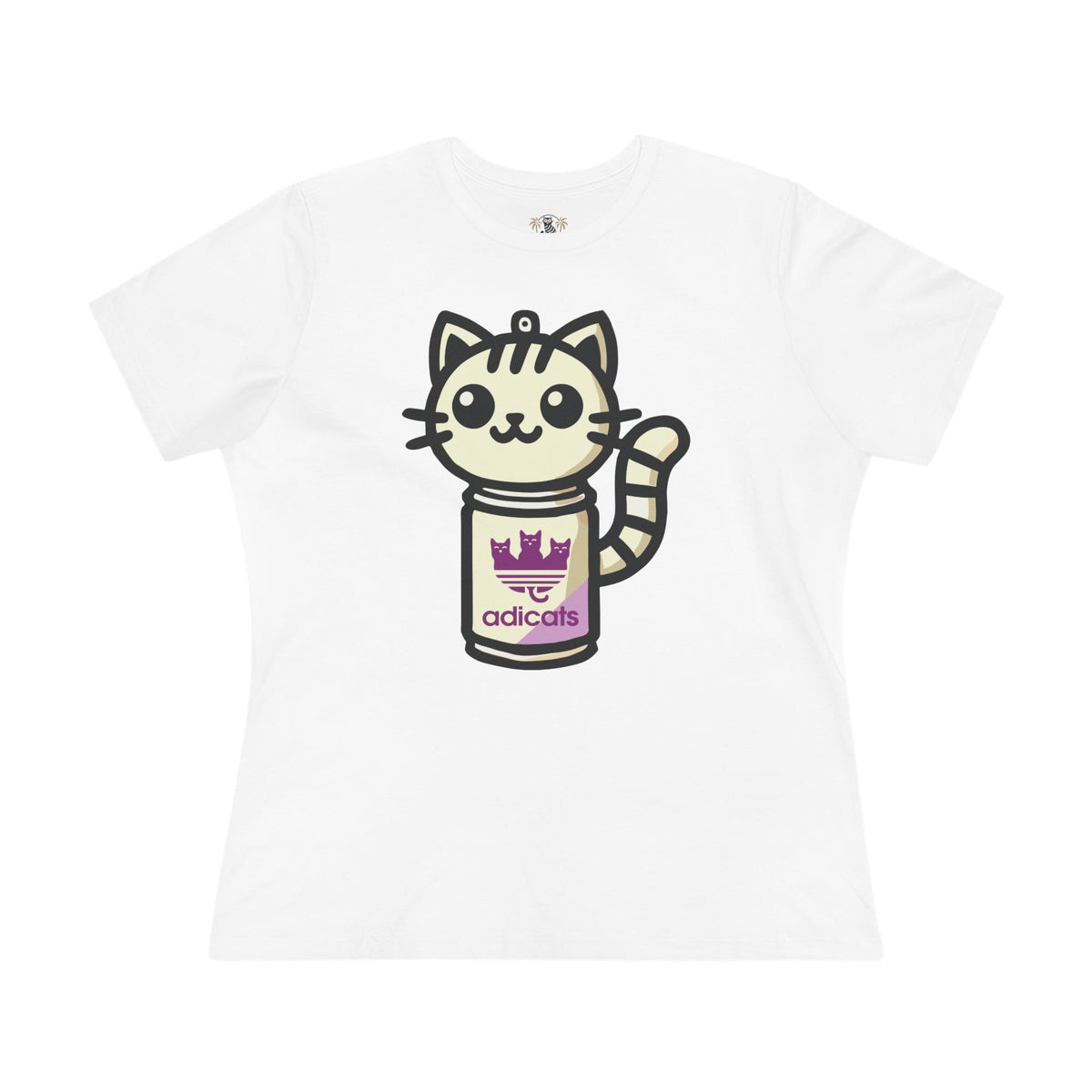 Adicats Spray Kitty Women's Graphic T-Shirt in white, flat lay
