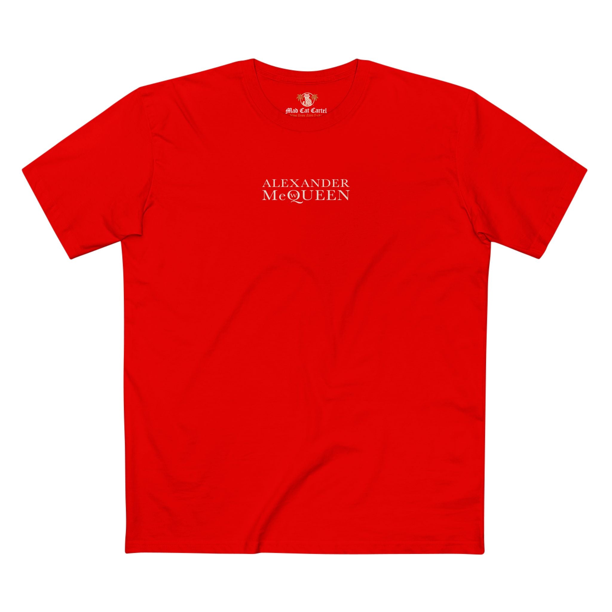 Alexander MewQueen Cyber Cat Parody T-Shirt in red, front view