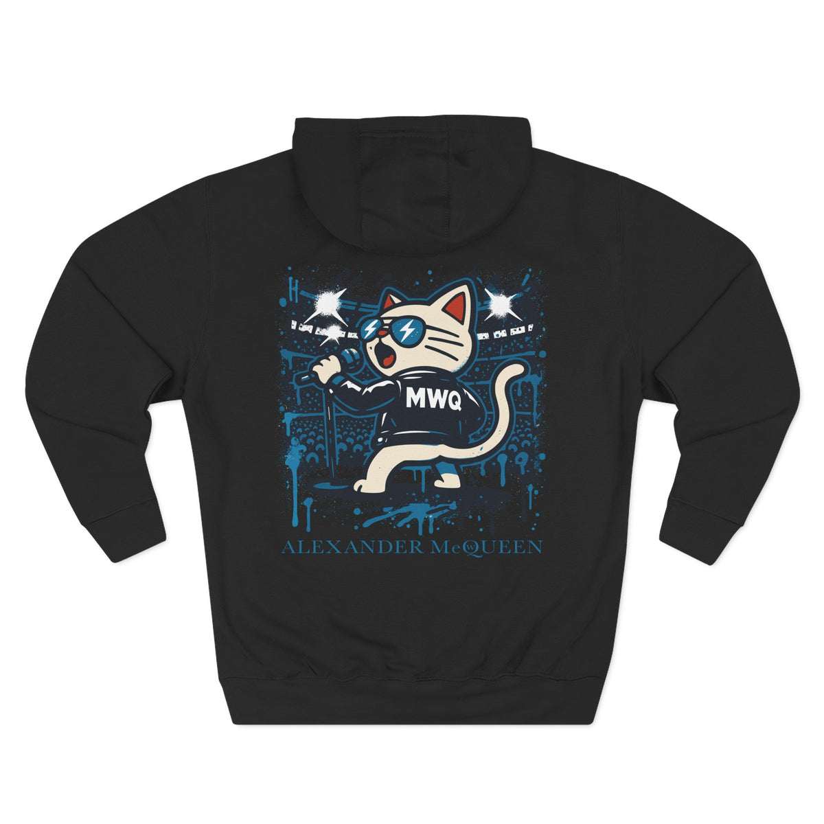 Alexander MewQueen Rockstar Cat Graphic Black Hoodie, back view