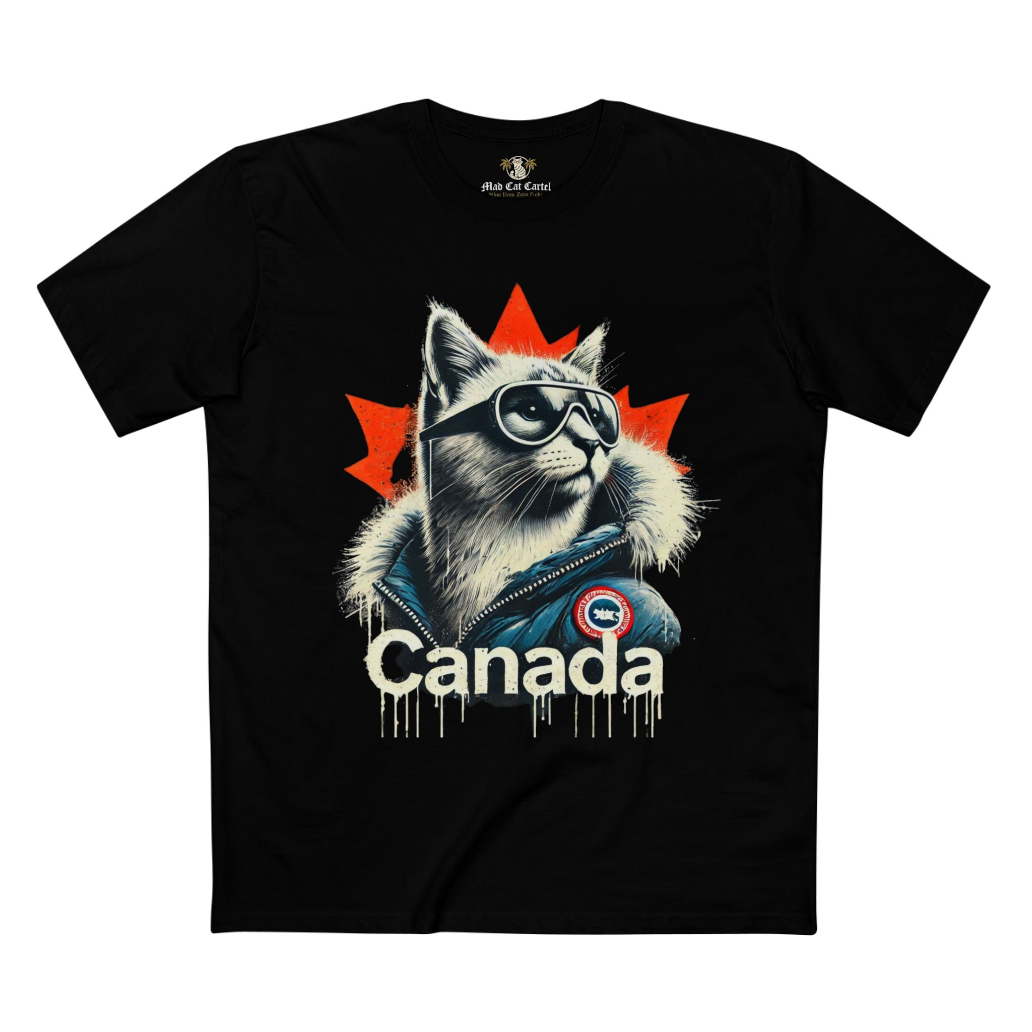 Canada Cat arctic drip black t shirt for cat lovers, front view, funny adult shirt