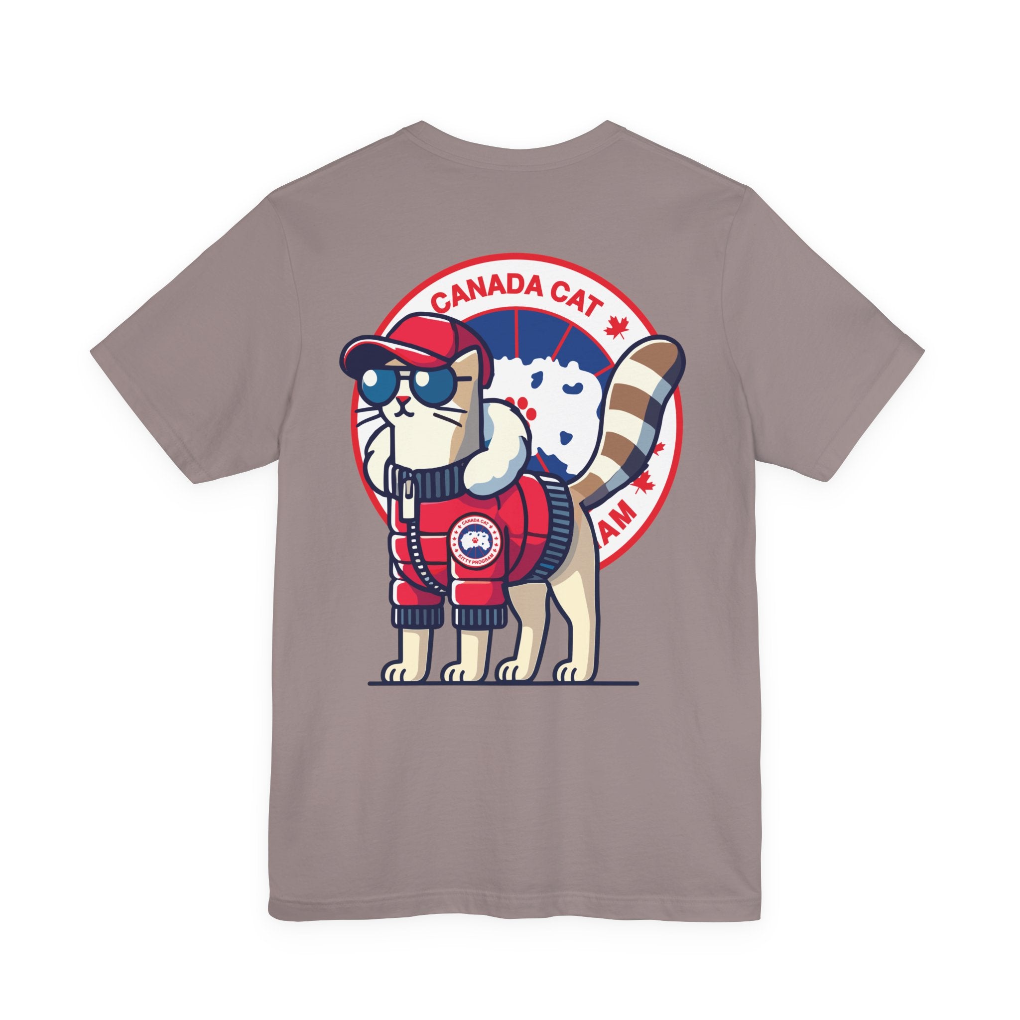 pebble brown Canada Cat t shirt back view, parody cat graphic tee, casual cotton fit
