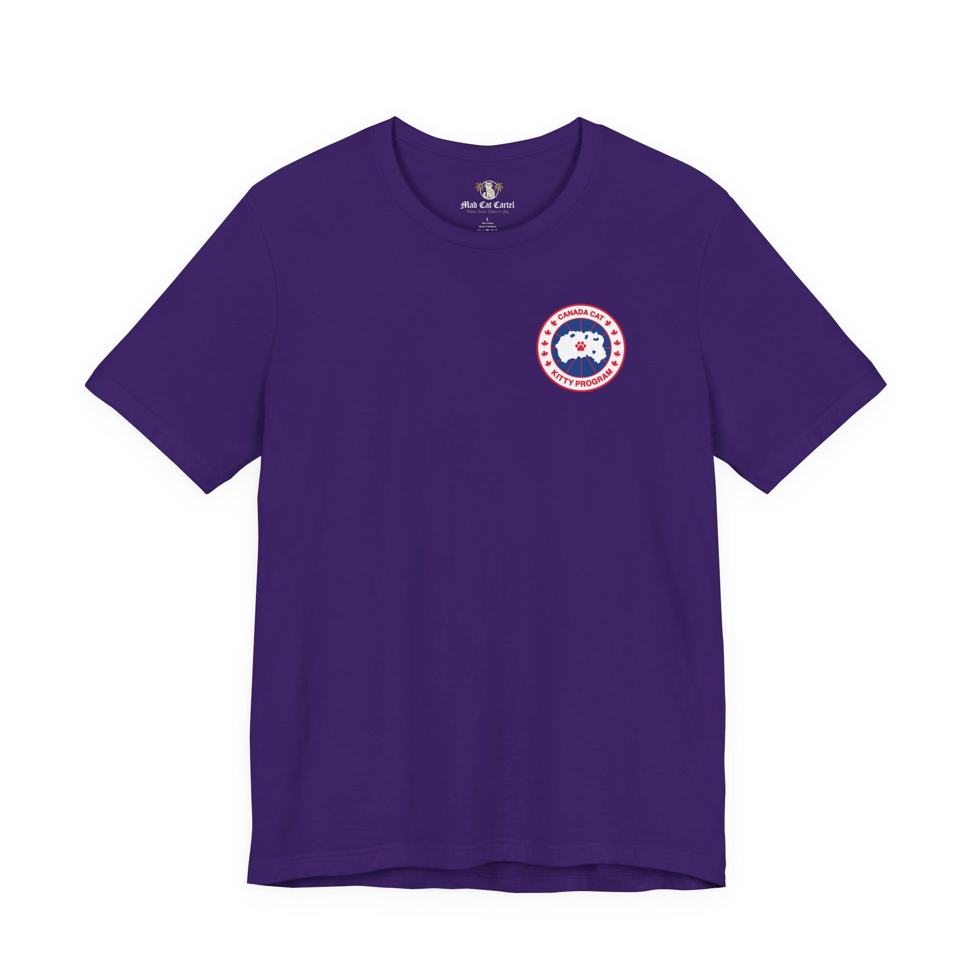 Canada Cat polar explorer graphic t shirt for cat lovers, team purple front view, funny t shirt