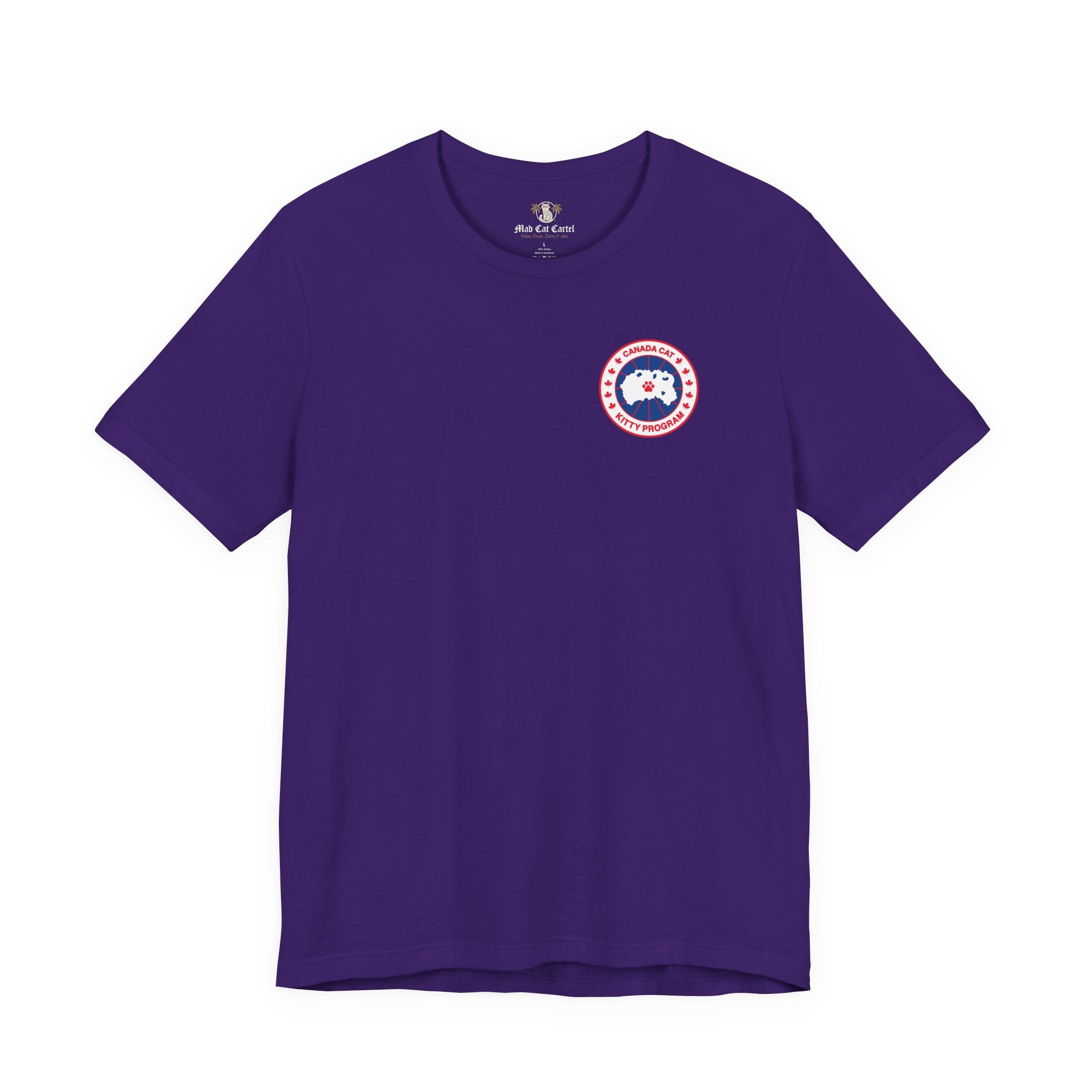 Canada Cat polar explorer graphic t shirt for cat lovers, team purple front view, funny t shirt