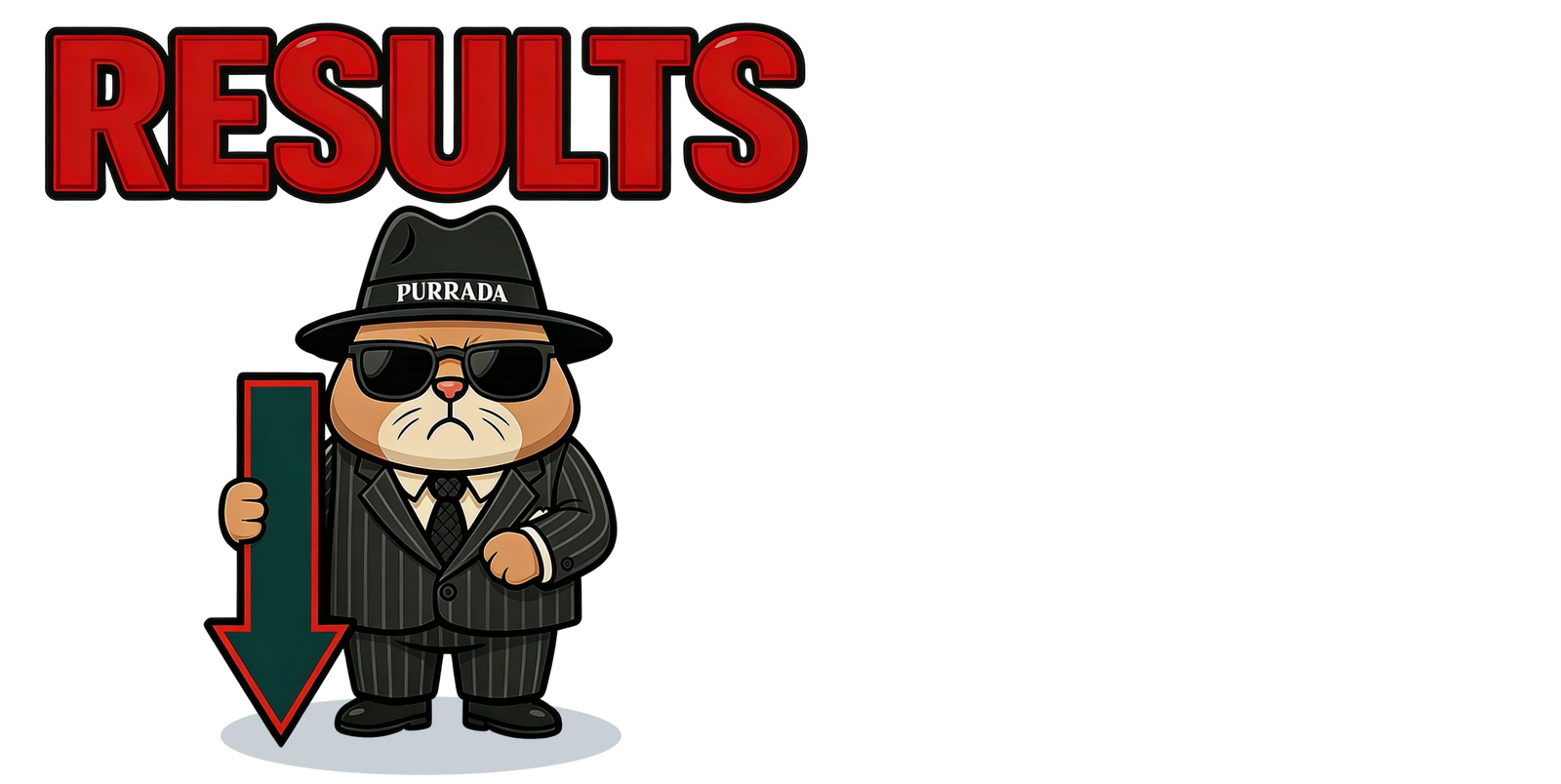gangster cat illustration holding a downward arrow above the Results section in the cat cost calculator