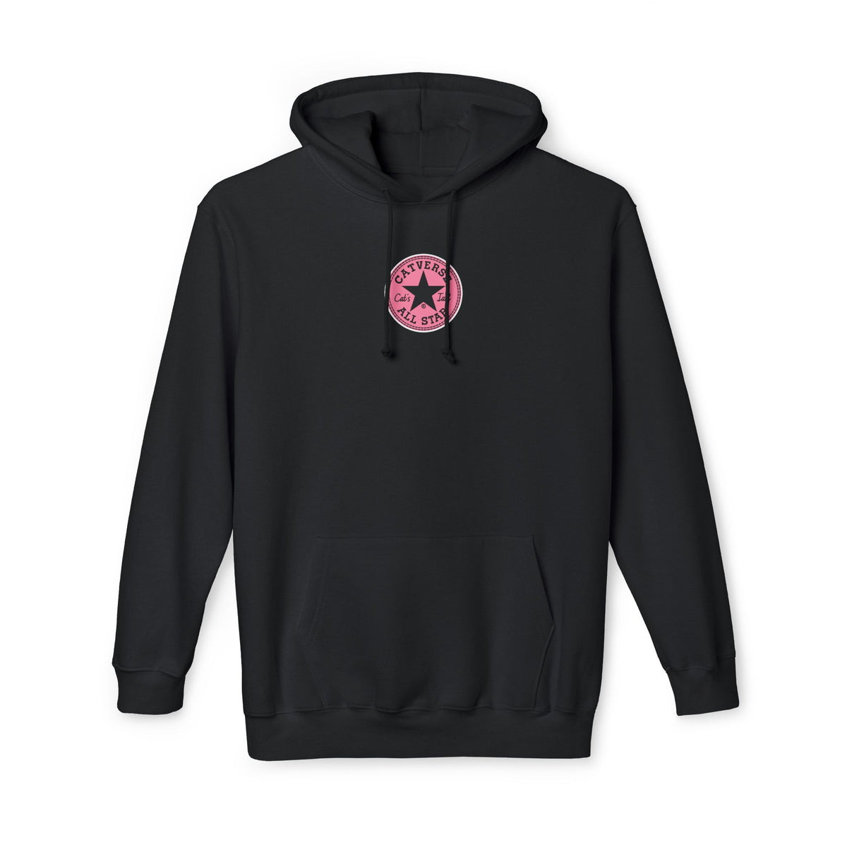 Catverse Chest Logo Apex Kick Cat Graphic Hoodie in black, front view