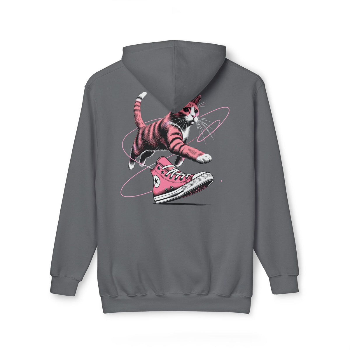 Catverse Chest Logo Apex Kick Cat Graphic Hoodie in charcoal, back view