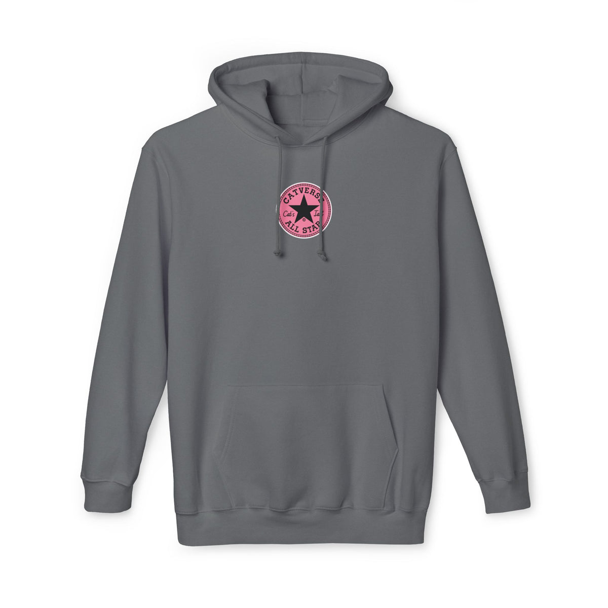 Catverse Chest Logo Apex Kick Cat Graphic Hoodie in charcoal, front view