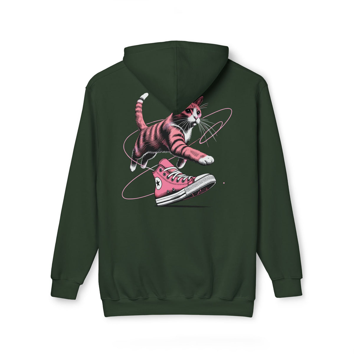 Catverse Chest Logo Apex Kick Cat Graphic Hoodie in hunter green, back view
