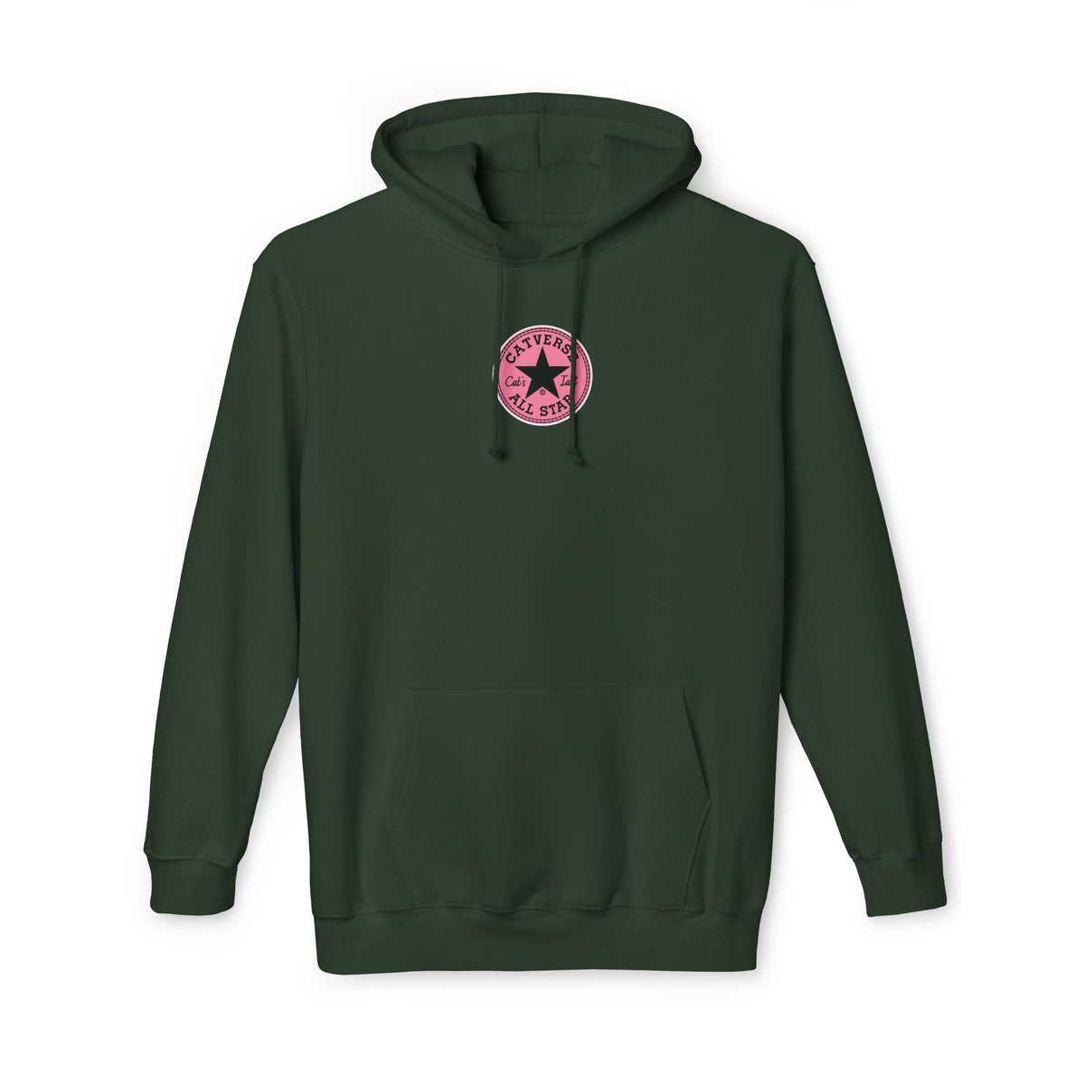 Catverse Chest Logo Apex Kick Cat Graphic Hoodie in hunter green, front view