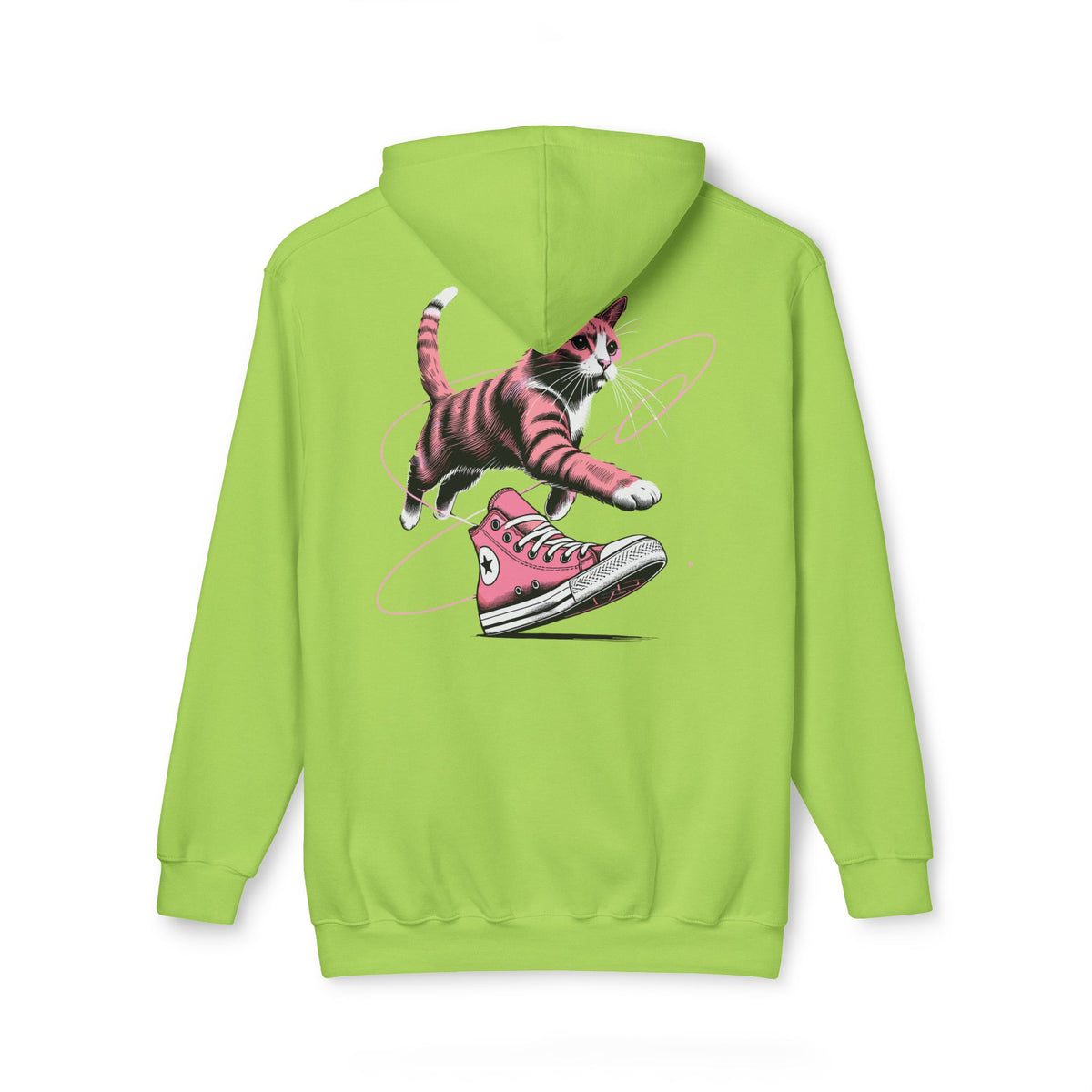 Catverse Chest Logo Apex Kick Cat Graphic Hoodie in lime green, back view