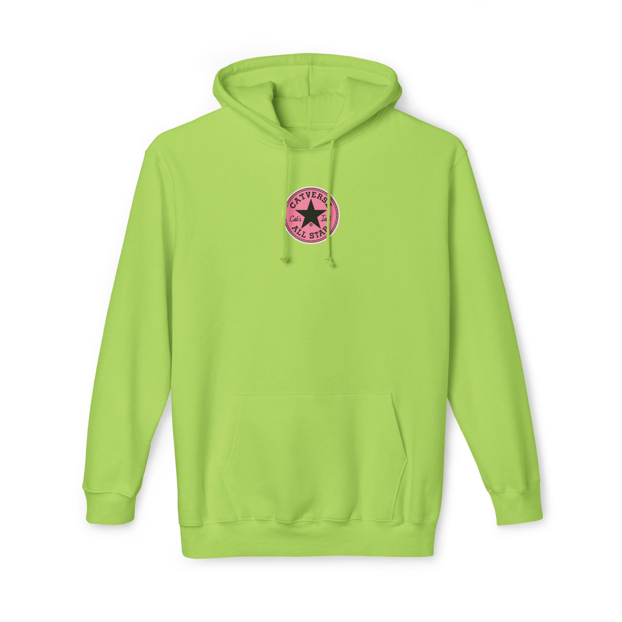 Catverse Chest Logo Apex Kick Cat Graphic Hoodie in lime green, front view