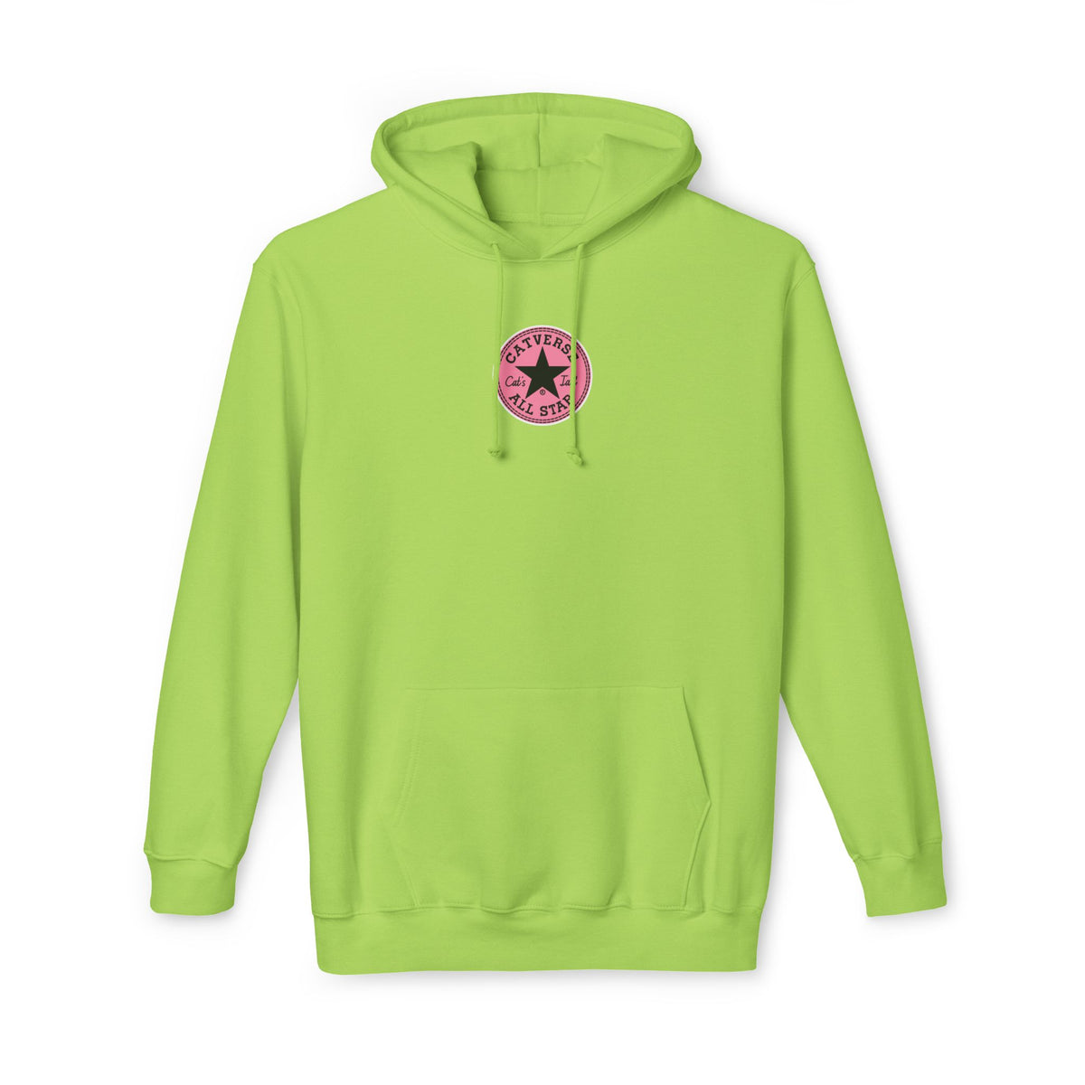 Catverse Chest Logo Apex Kick Cat Graphic Hoodie in lime green, front view