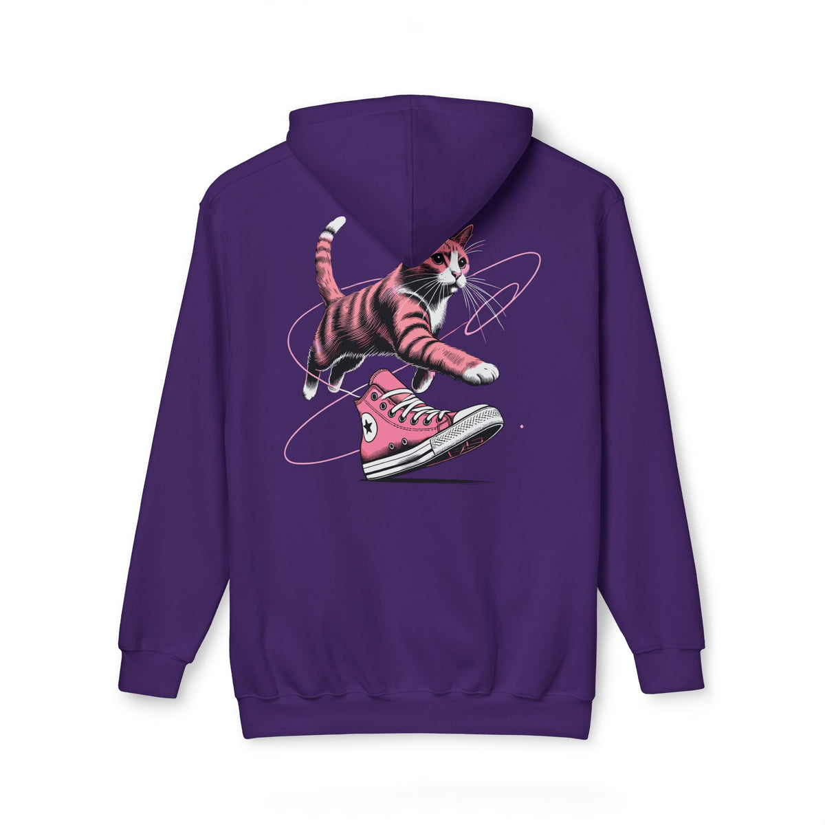Catverse Chest Logo Apex Kick Cat Graphic Hoodie in purple, back view
