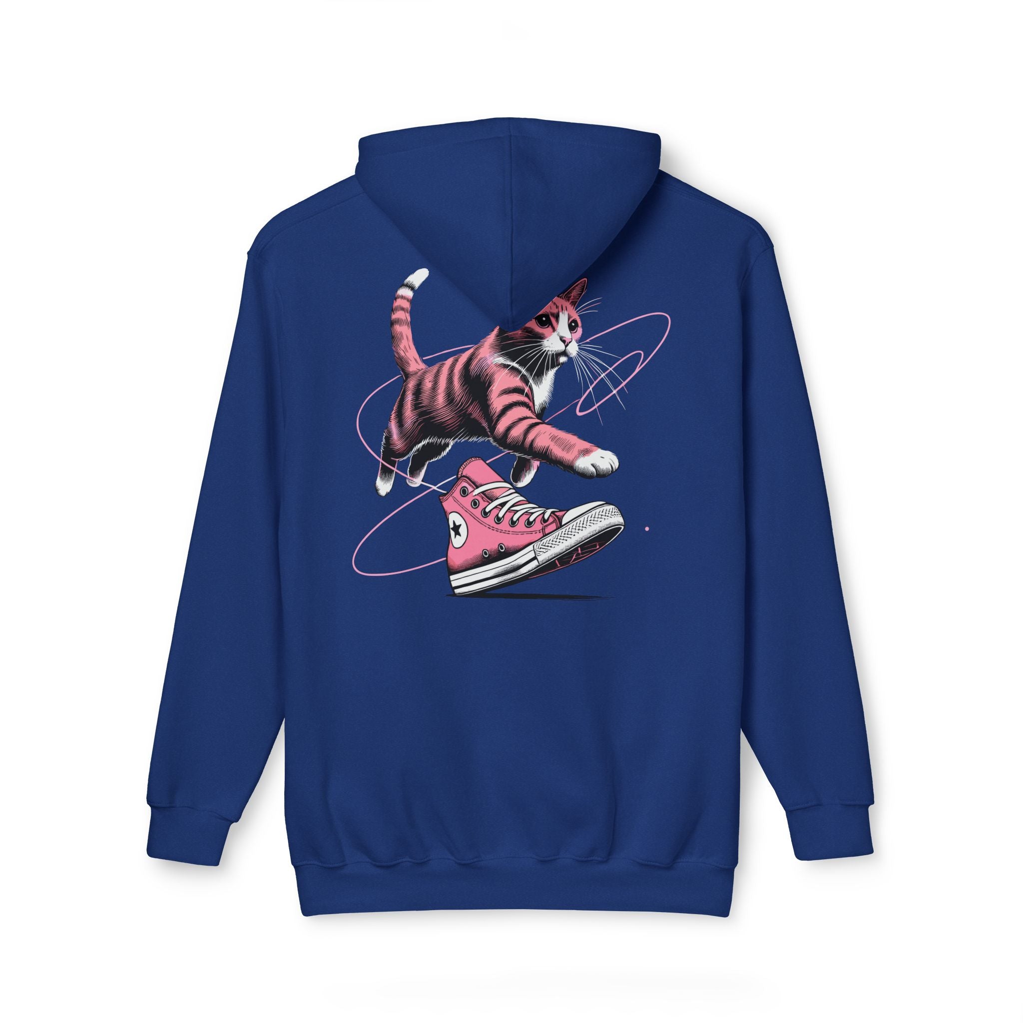 Catverse Chest Logo Apex Kick Cat Graphic Hoodie in royal blue, back view