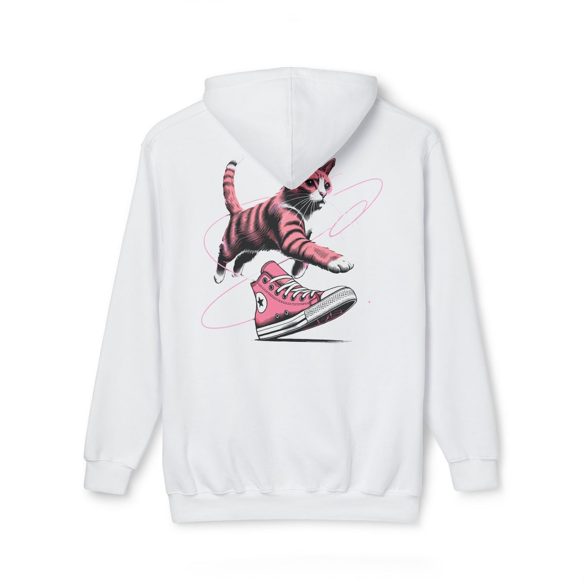 Catverse Chest Logo Apex Kick Cat Graphic Hoodie in white, back view