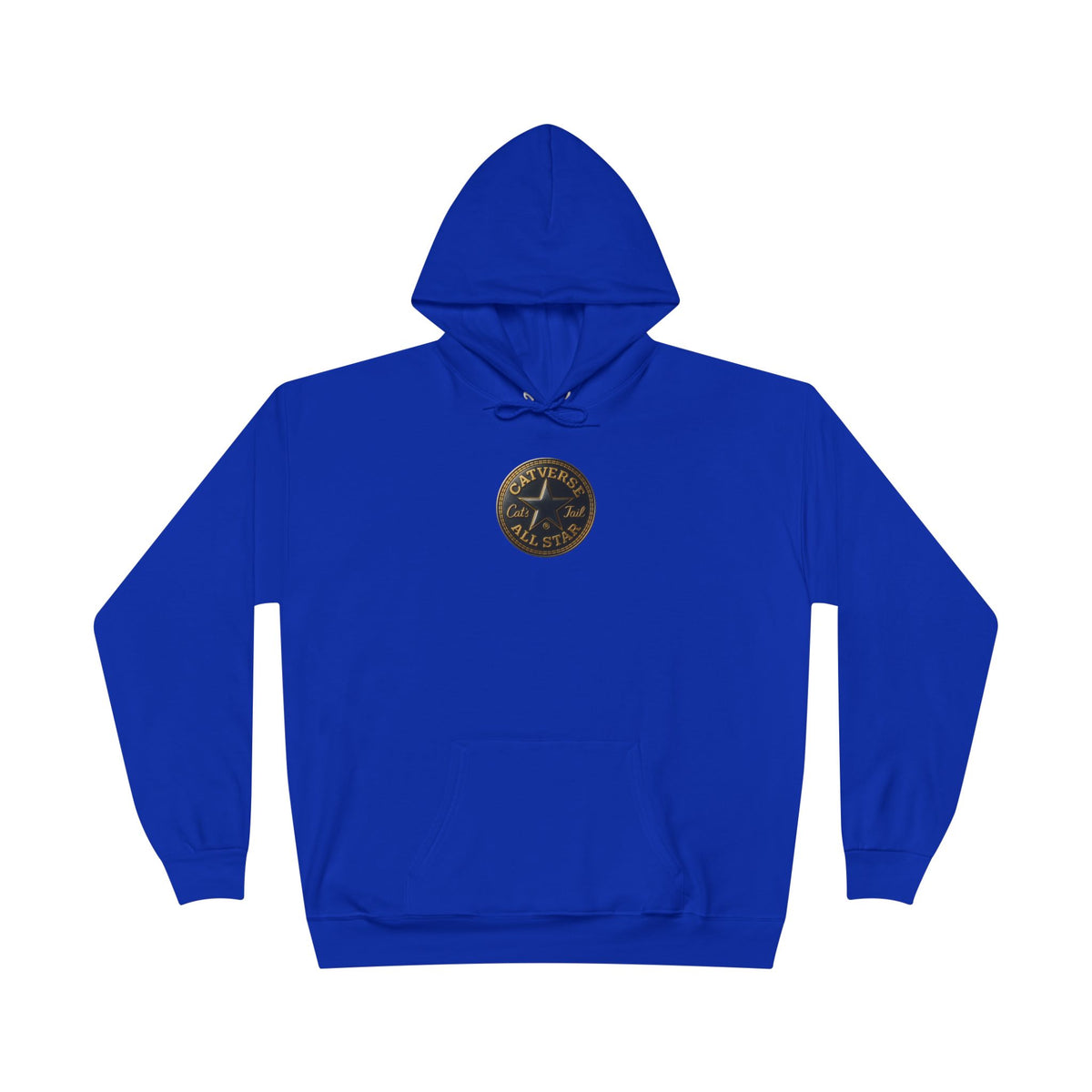 Catverse Chest Logo Goldbot Cat Graphic Hoodie in athletic royal, front view
