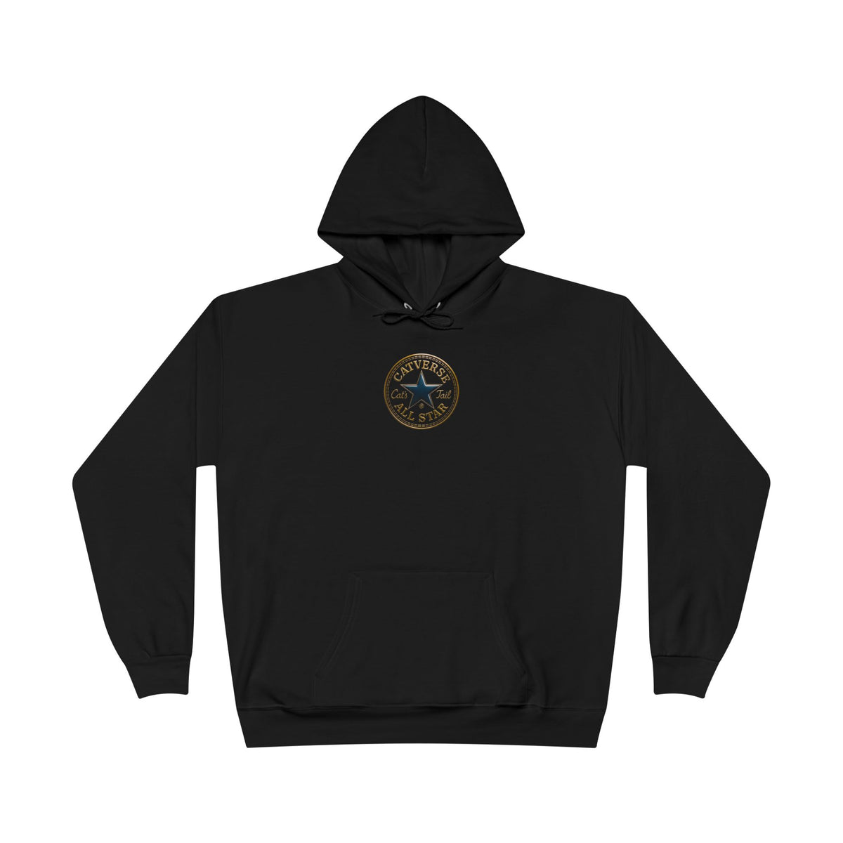 Catverse Chest Logo Goldbot Cat Graphic Hoodie in black, front view