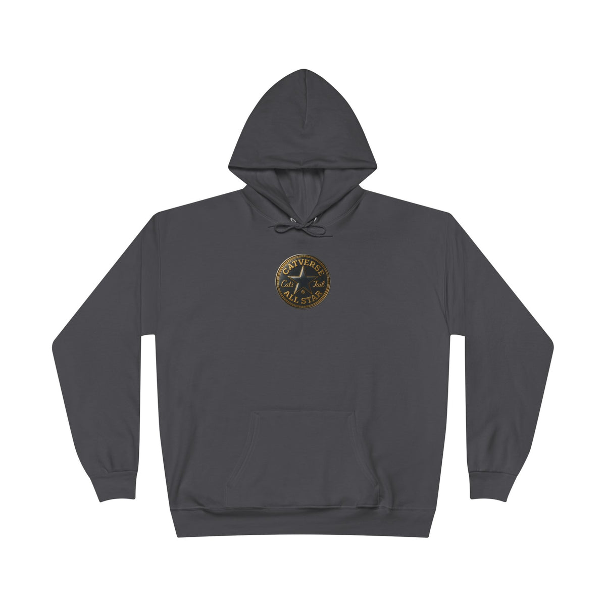 Catverse Chest Logo Goldbot Cat Graphic Hoodie in smoke grey, front view
