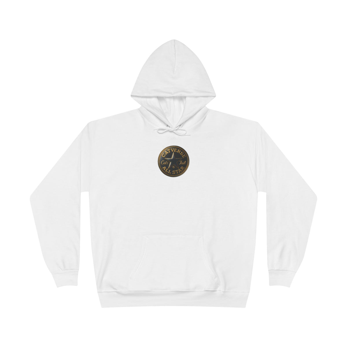 Catverse Chest Logo Goldbot Cat Graphic Hoodie in white, front view