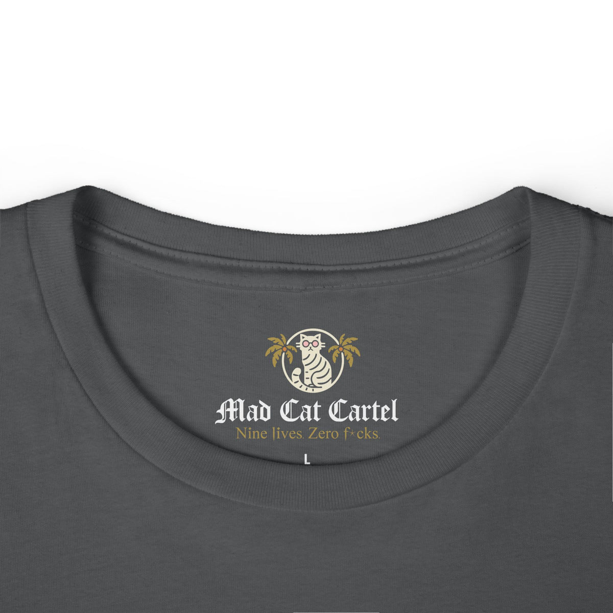 Catverse Chest Logo Street Star Shades Graphic Women's T-Shirt in asphalt, close-up detail
