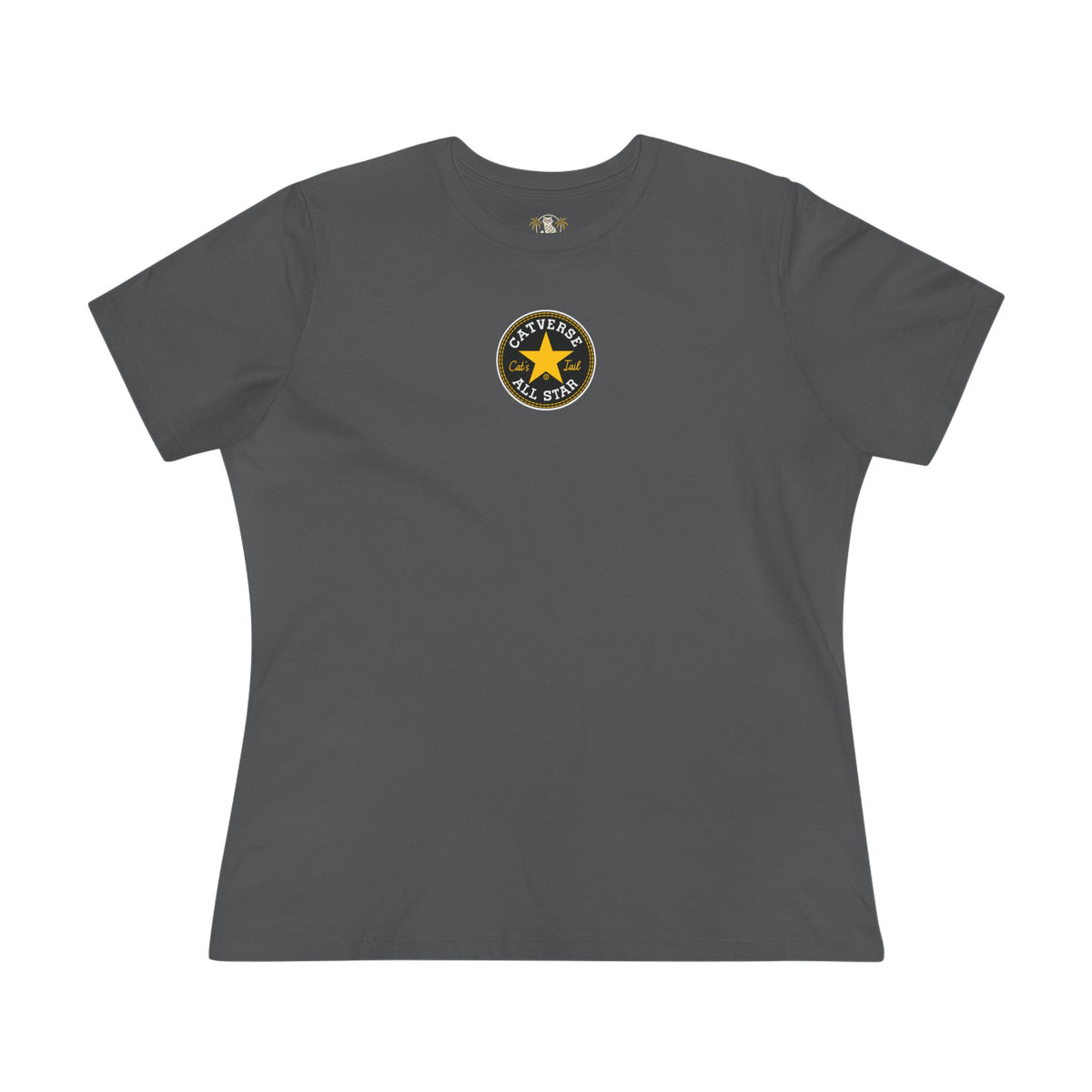 Catverse Chest Logo Street Star Shades Graphic Women's T-Shirt in asphalt, front view