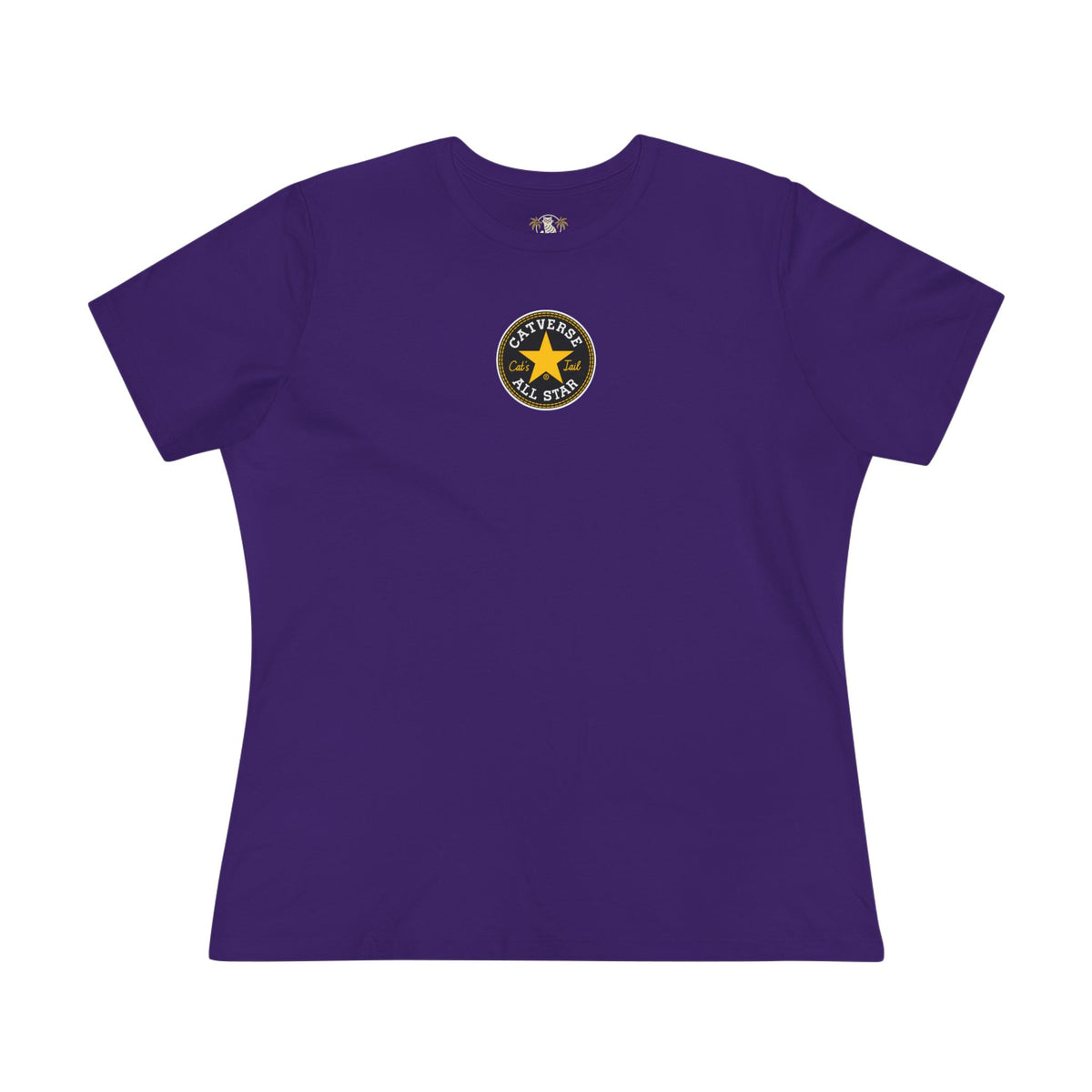 Catverse Chest Logo Street Star Shades Graphic Women's T-Shirt in team purple, front view