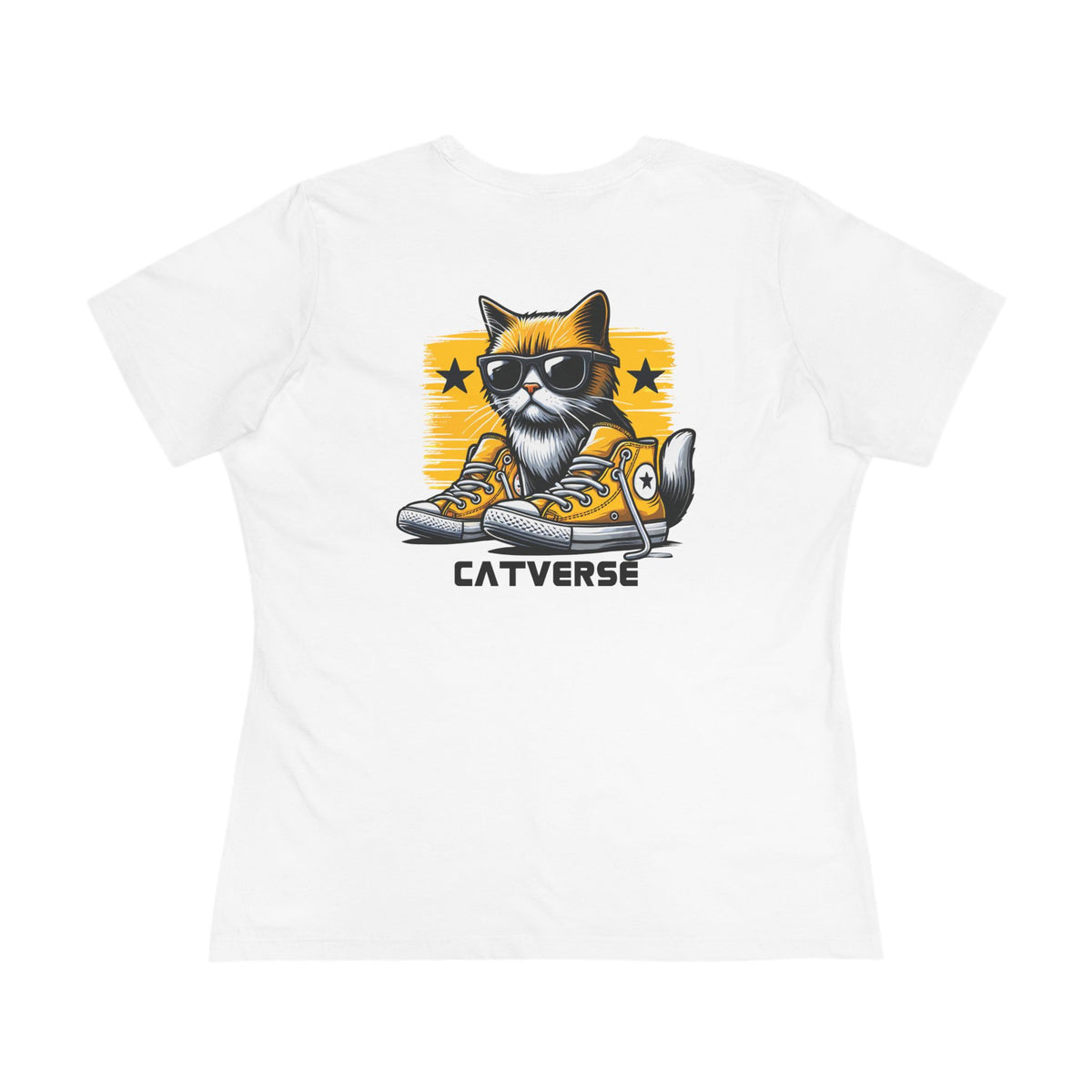 Catverse Chest Logo Street Star Shades Graphic Women's T-Shirt in white, back view