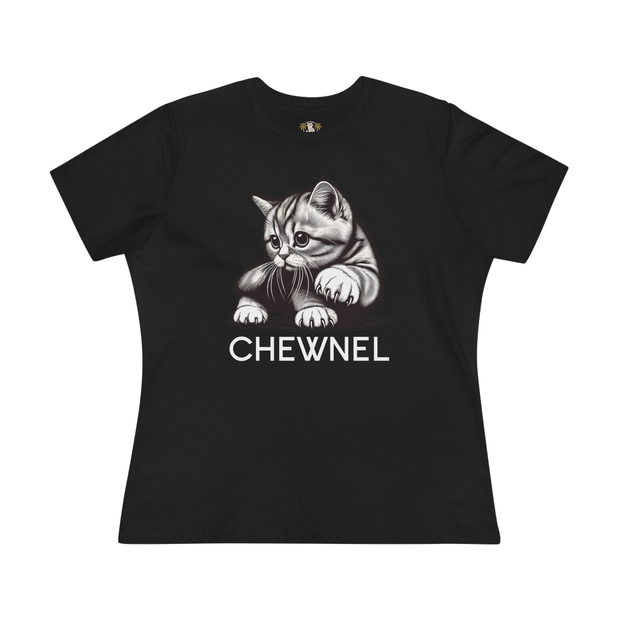 Chewnel Haute Cat-ture Graphic Women's T-Shirt in black, front view