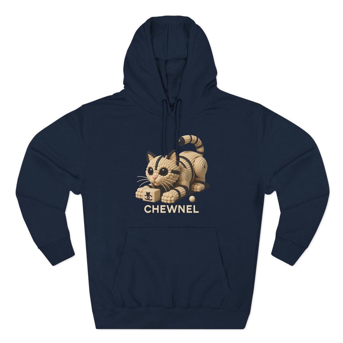 Chewnel Luxury In Pieces Cat Graphic Hoodie in navy, front view