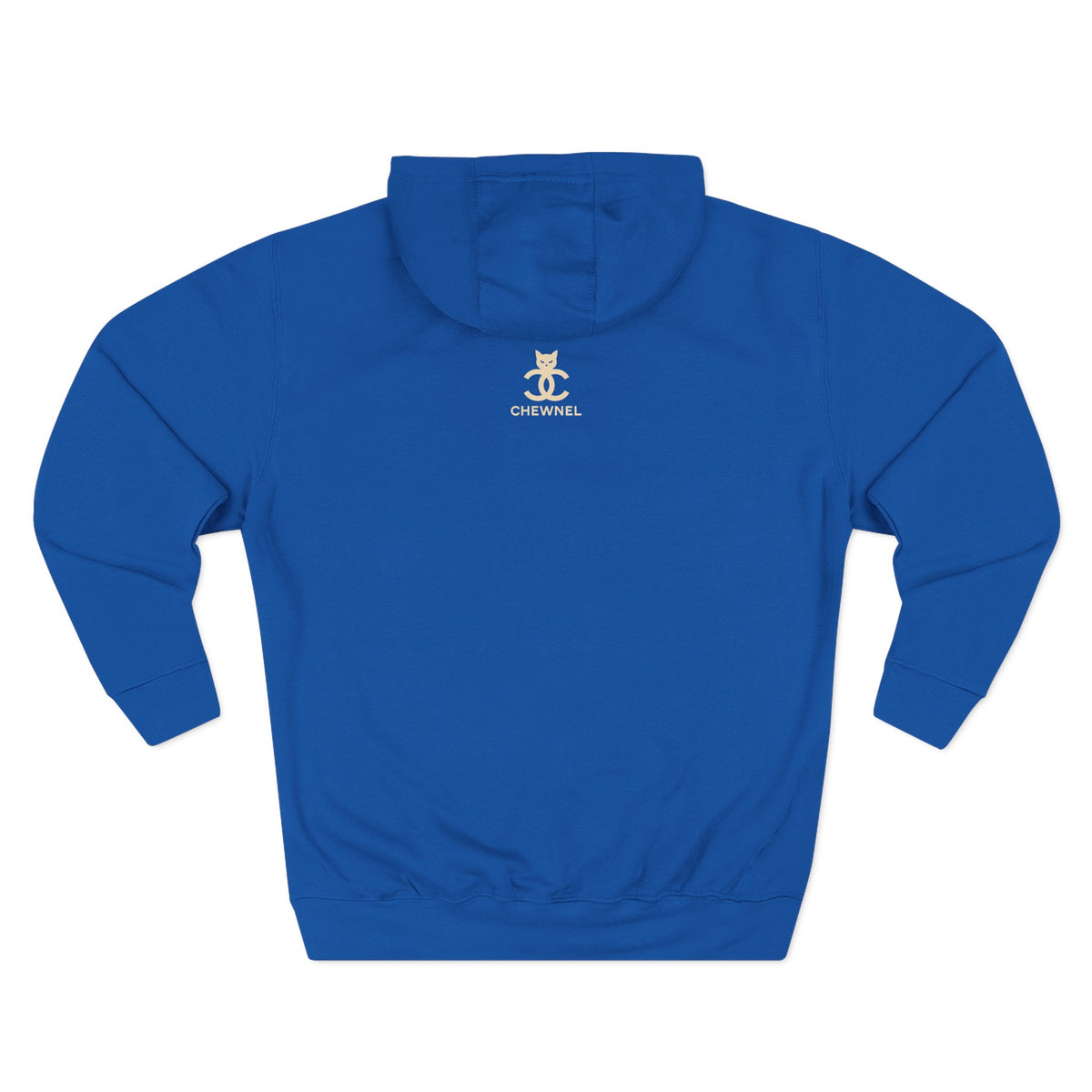 Chewnel Luxury In Pieces Cat Graphic Hoodie in royal blue, back view
