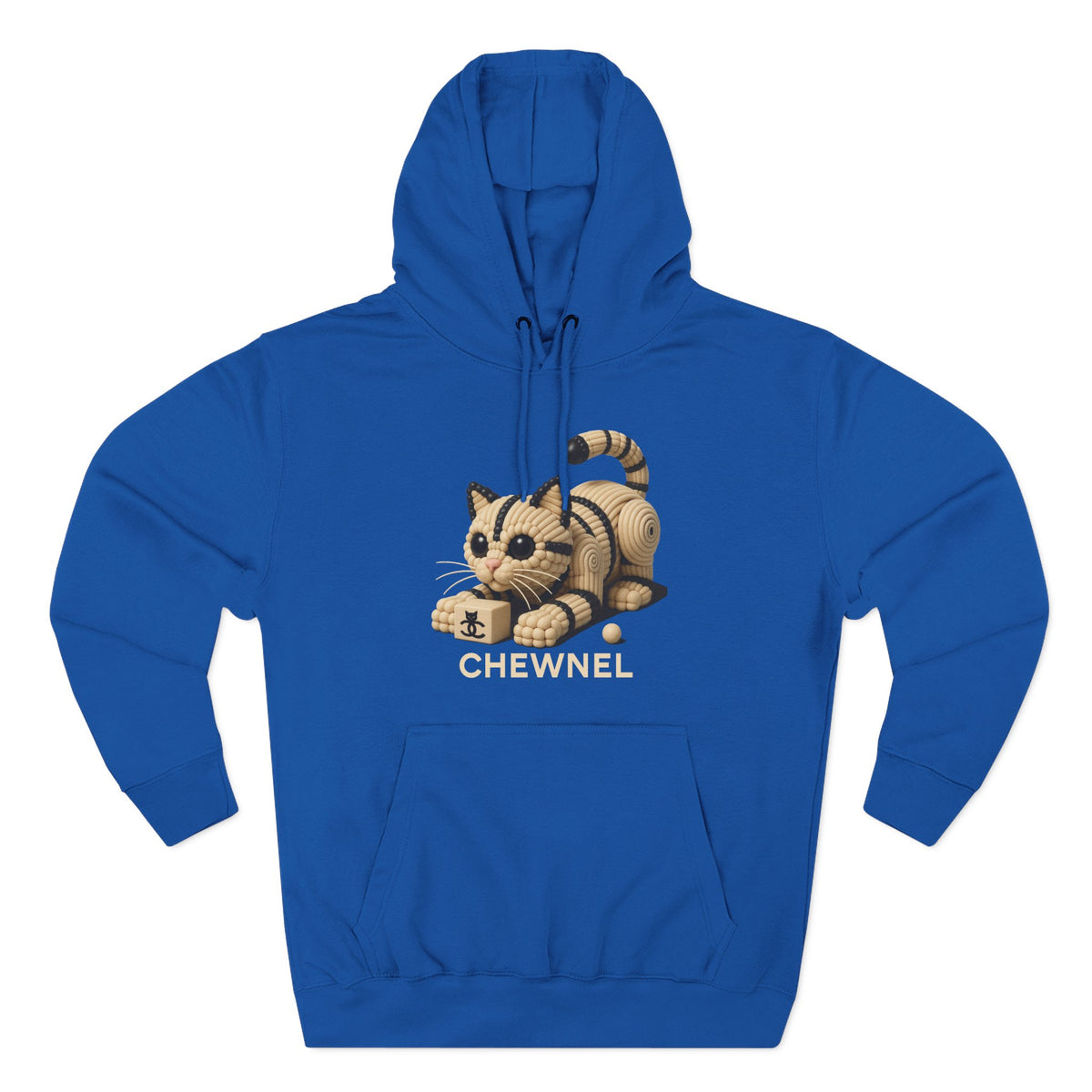 Chewnel Luxury In Pieces Cat Graphic Hoodie in royal blue, front view