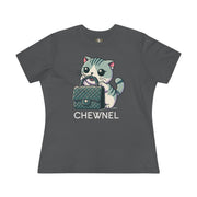 Chewnel Purse Snatcher Cat Graphic Women's T-Shirt in asphalt, front view