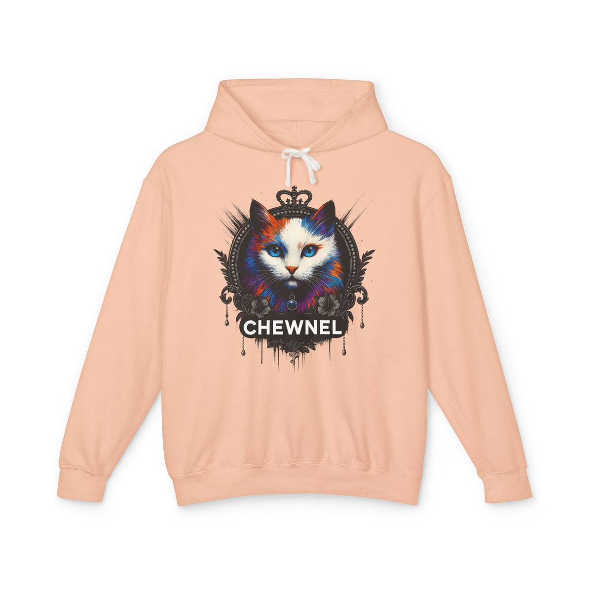 Chewnel Royal Baroque Cat Graphic Hoodie in peachy, front view