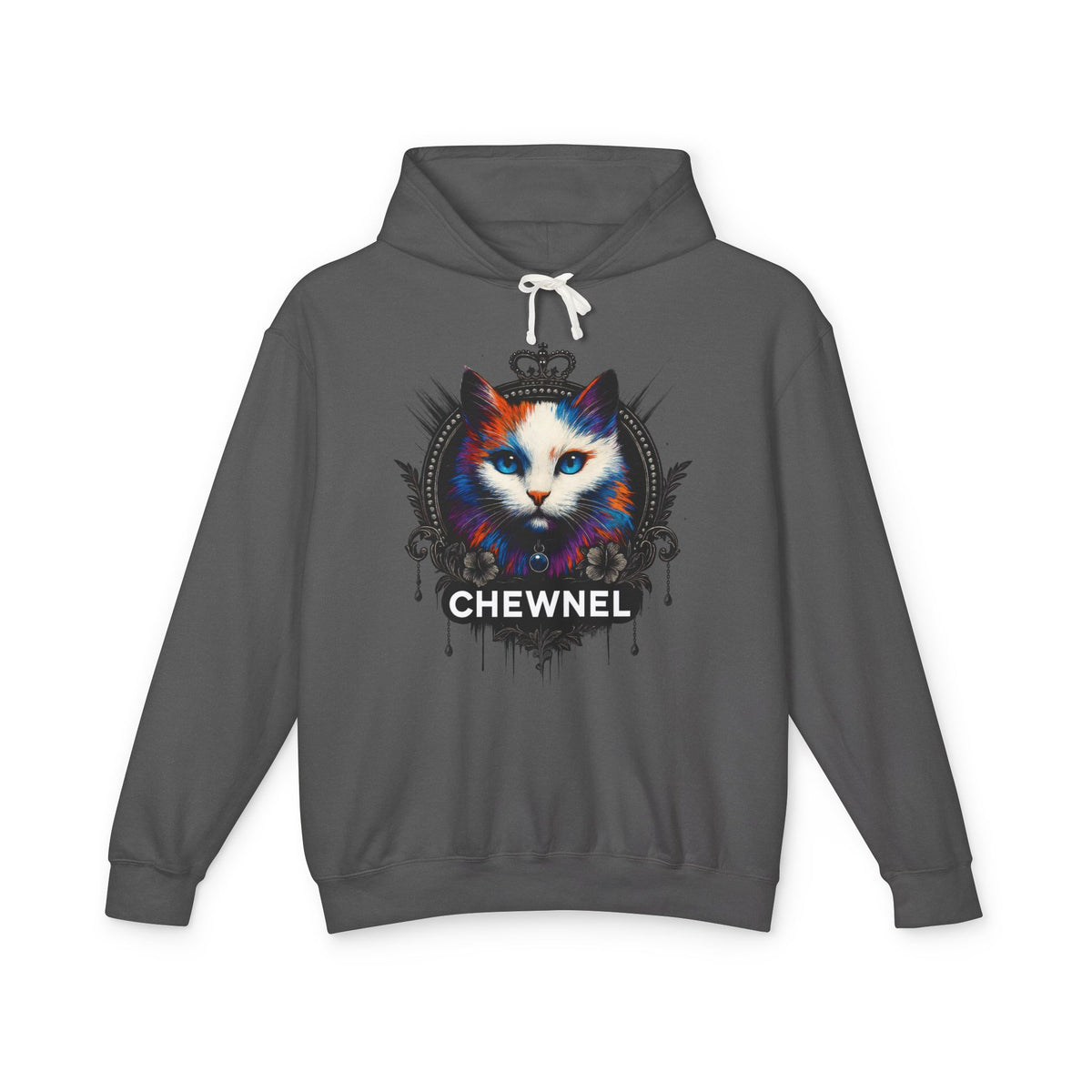 Chewnel Royal Baroque Cat Graphic Hoodie in pepper, front view