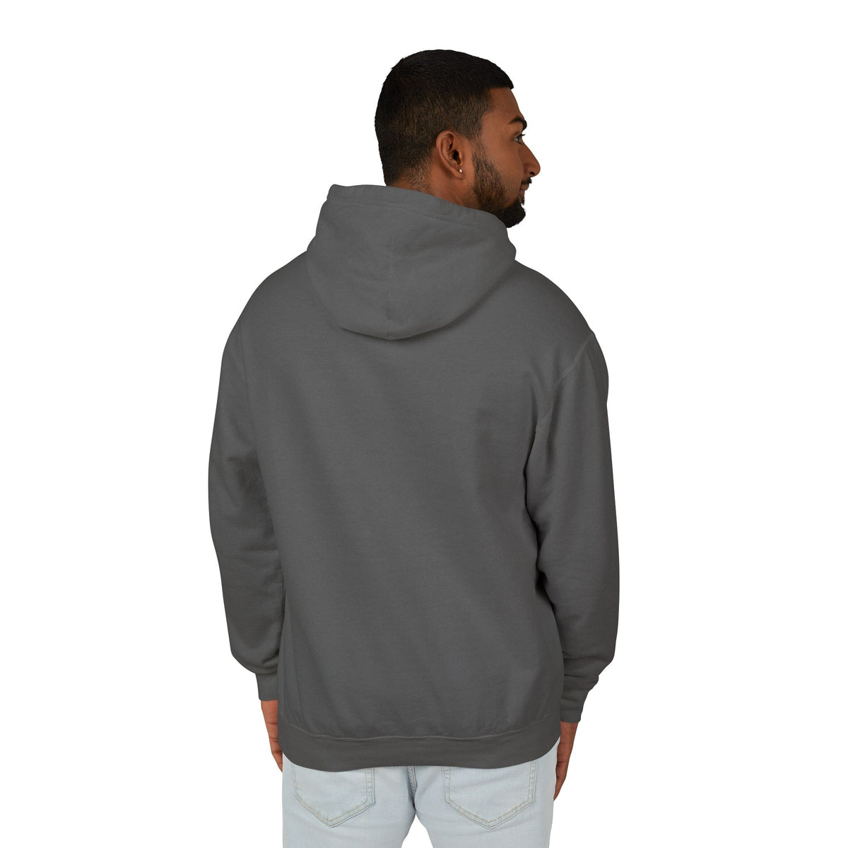 Chewnel Royal Baroque Cat Graphic Hoodie in pepper, back view on a model