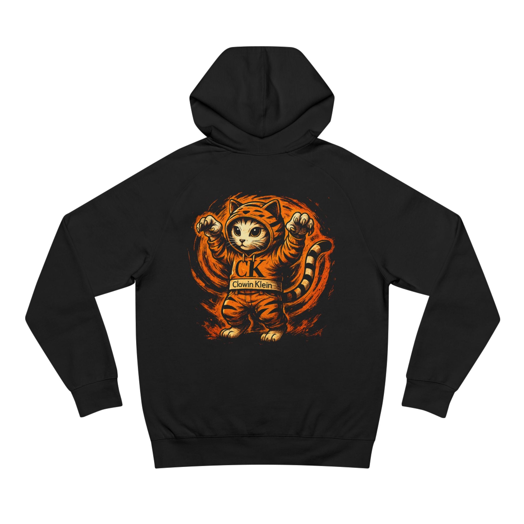 Clawin Klein Chest Logo Tiger Mode Cat Graphic T-Shirt in black, back view