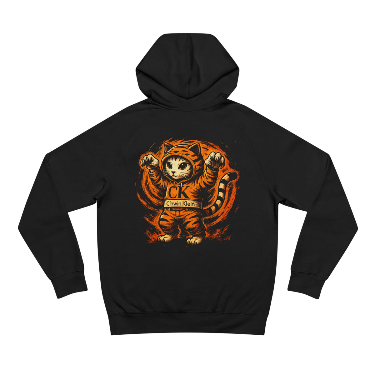 Clawin Klein Chest Logo Tiger Mode Cat Graphic T-Shirt in black, back view
