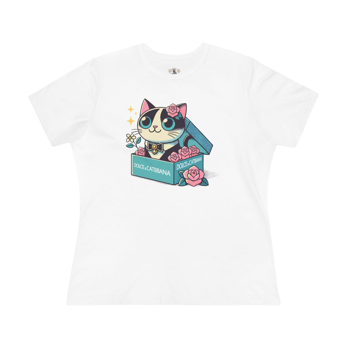 Dolce & Catbana Rose Box Women's Graphic T-Shirt in white, flat lay