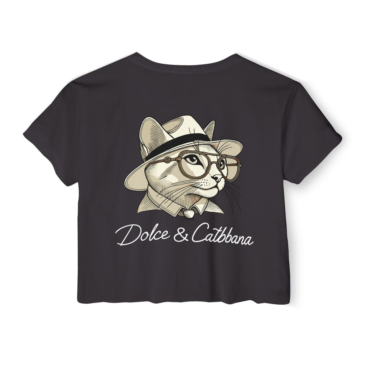 Dolce & Catbbana Chest Logo Fedora Cat Women's Graphic Crop Top in black, back view
