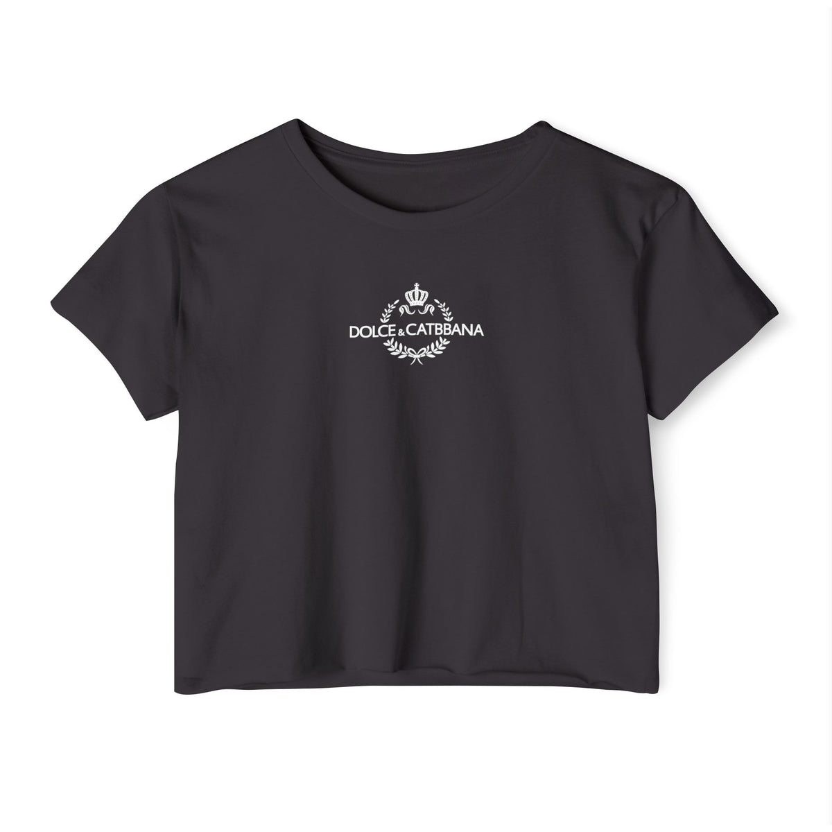 Dolce & Catbbana Chest Logo Fedora Cat Women's Graphic Crop Top in black, front view