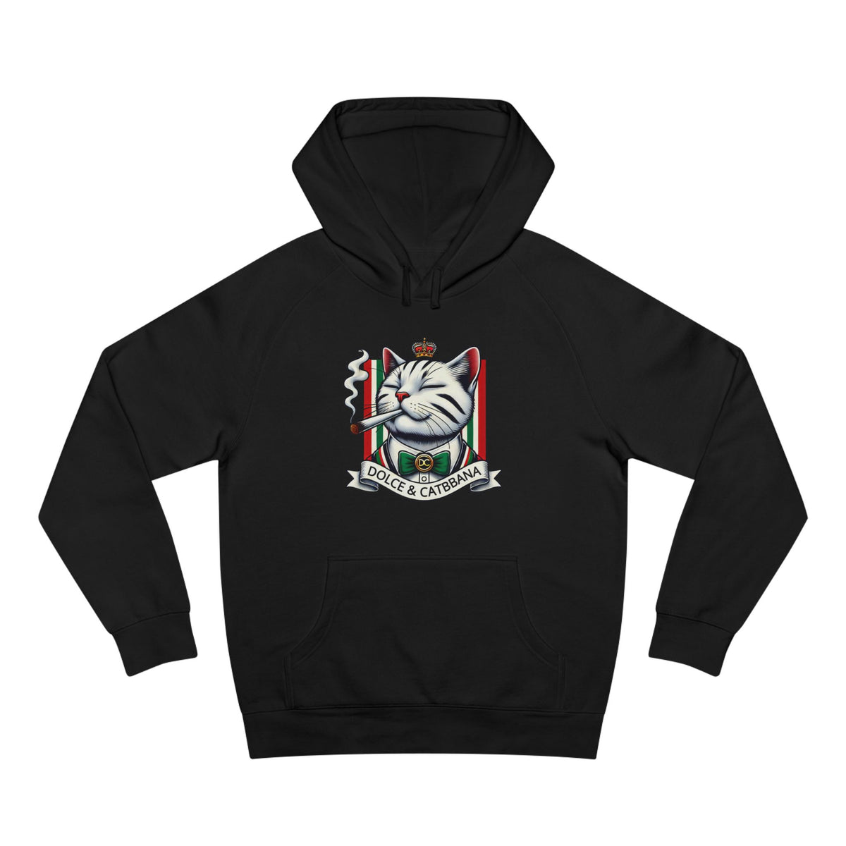 Dolce & Catbbana Don Royal Cat Graphic Hoodie in black, front view