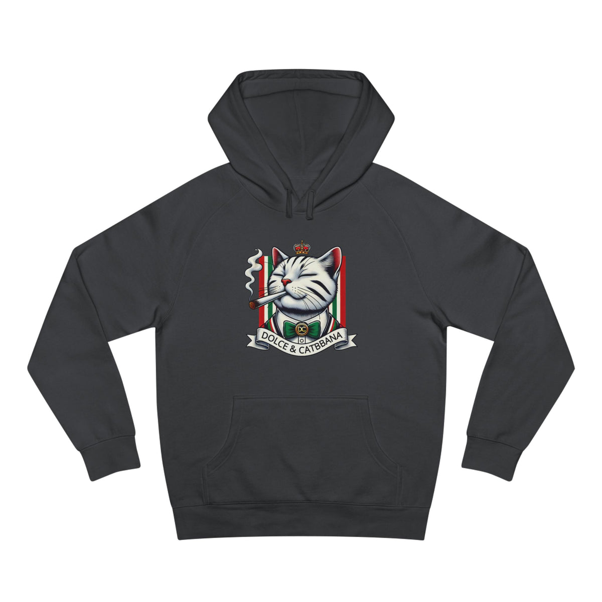 Dolce & Catbbana Don Royal Cat Graphic Hoodie in coal, front view
