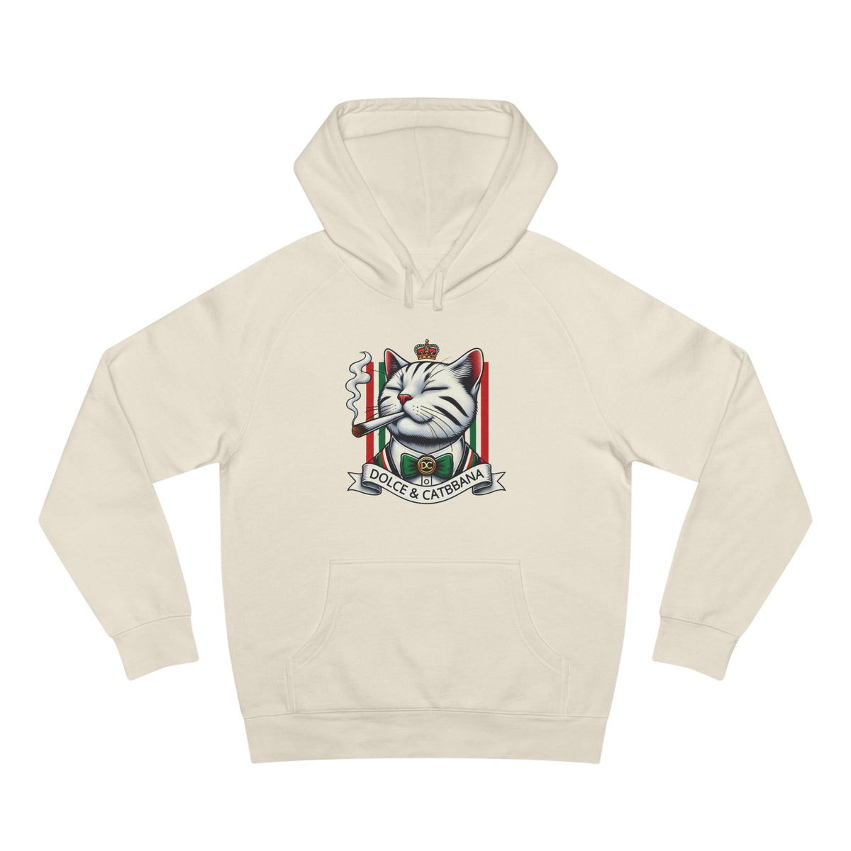 Dolce & Catbbana Don Royal Cat Graphic Hoodie in ecru, front view