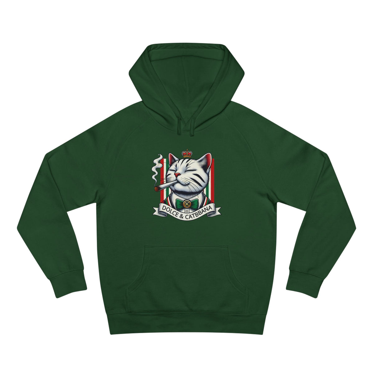 Dolce & Catbbana Don Royal Cat Graphic Hoodie in forest green, front view