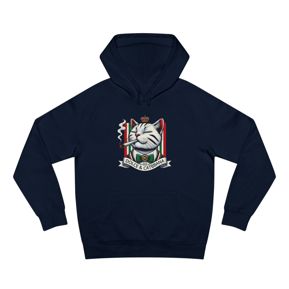 Dolce & Catbbana Don Royal Cat Graphic Hoodie in navy, front view
