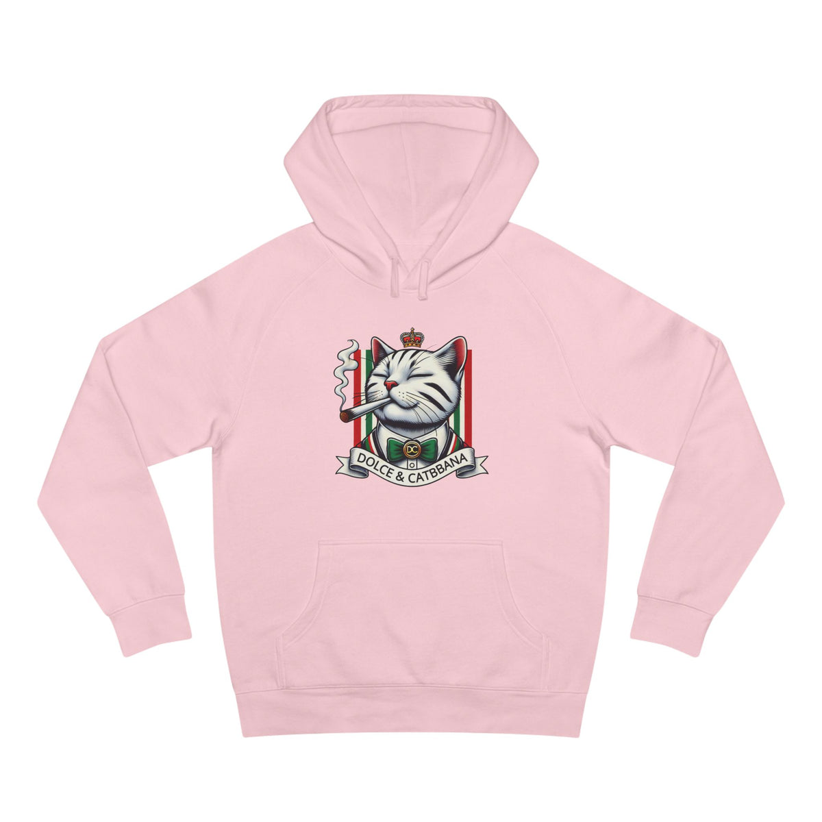 Dolce & Catbbana Don Royal Cat Graphic Hoodie in pink, front view