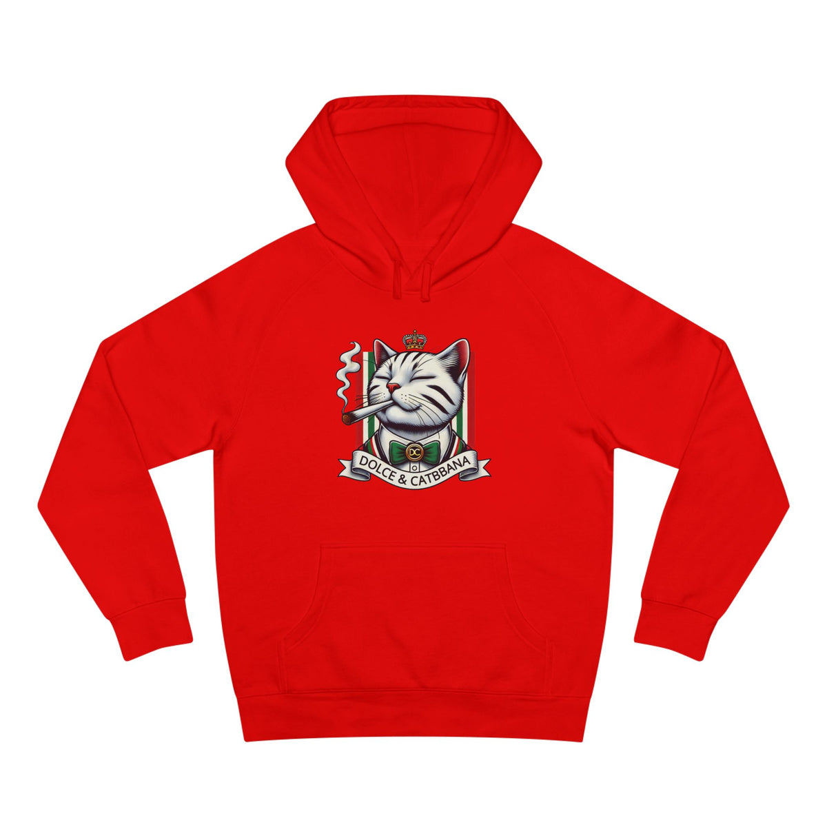 Dolce & Catbbana Don Royal Cat Graphic Hoodie in red, front view