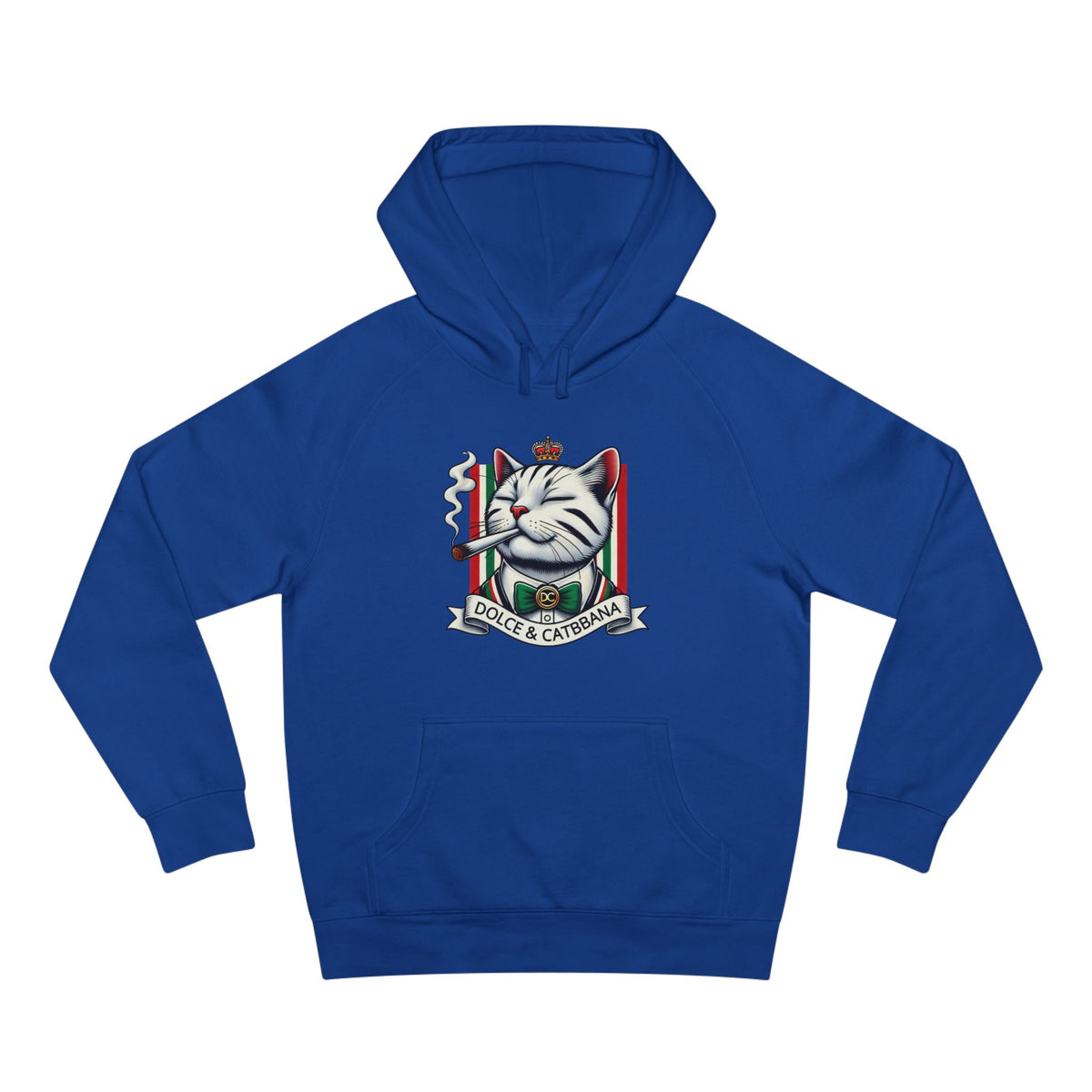 Dolce & Catbbana Don Royal Cat Graphic Hoodie in royal blue, front view